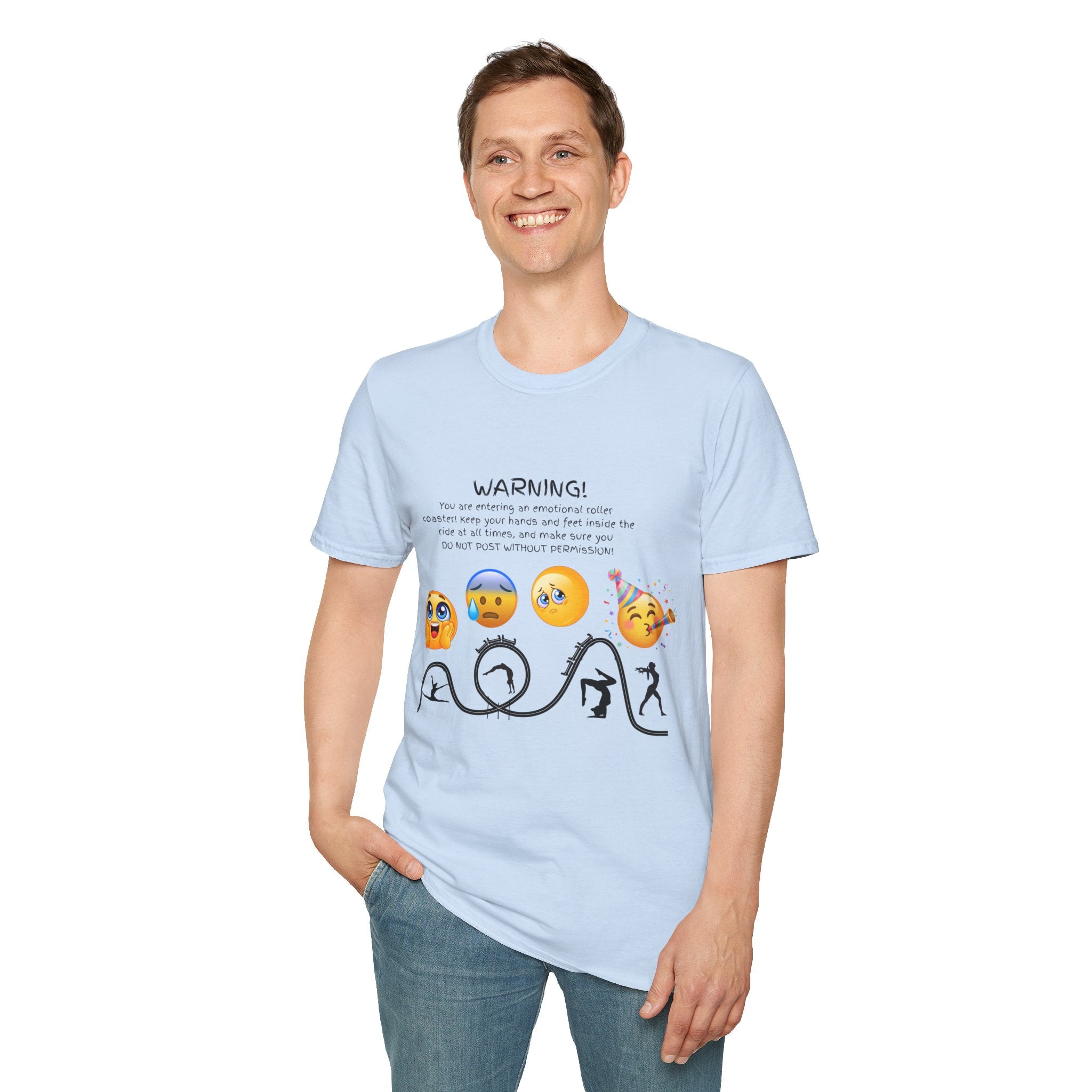 Unisex T‑Shirt — "WARNING! You are entering an emotional roller coaster" Emoji Graphic Tee