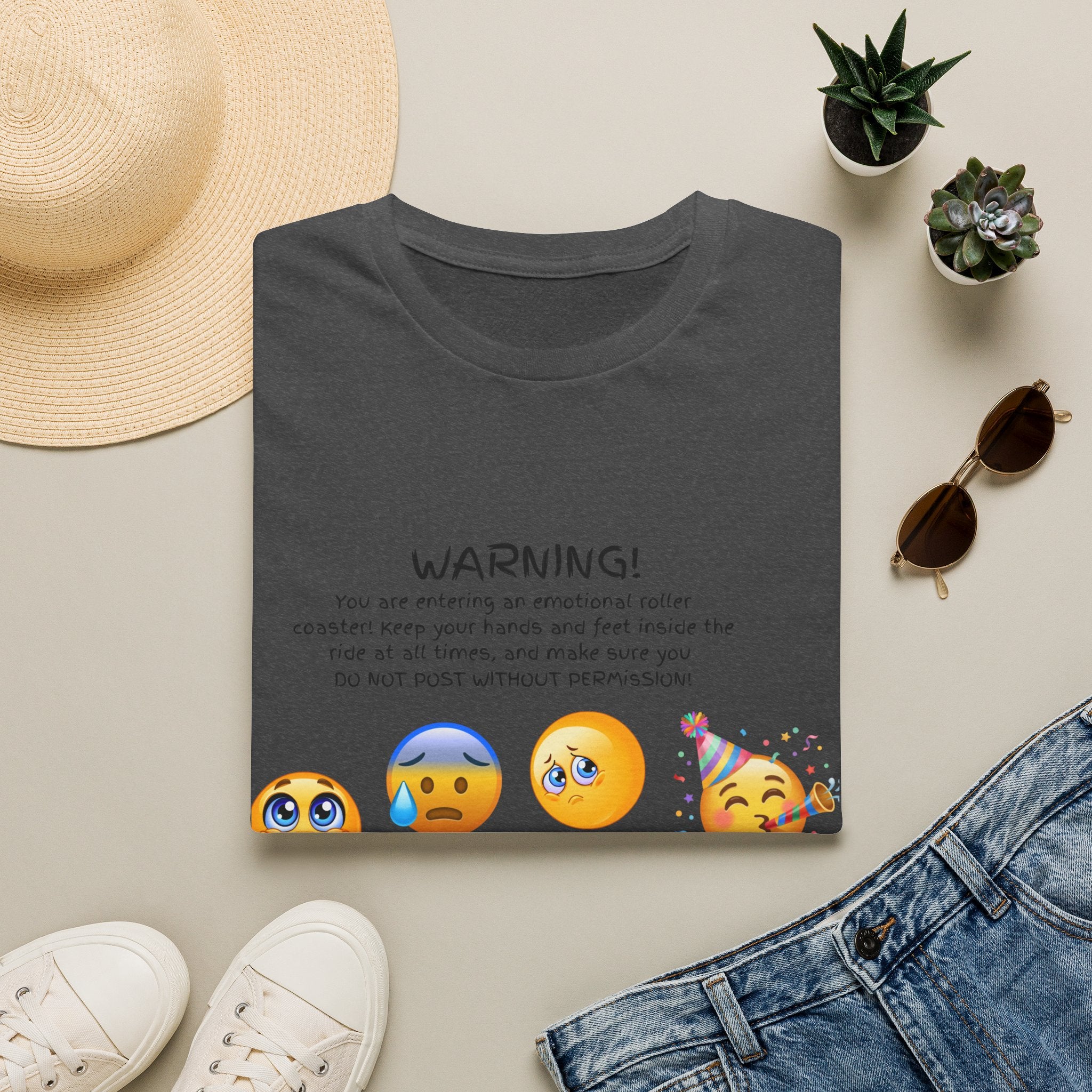 Unisex T‑Shirt — "WARNING! You are entering an emotional roller coaster" Emoji Graphic Tee