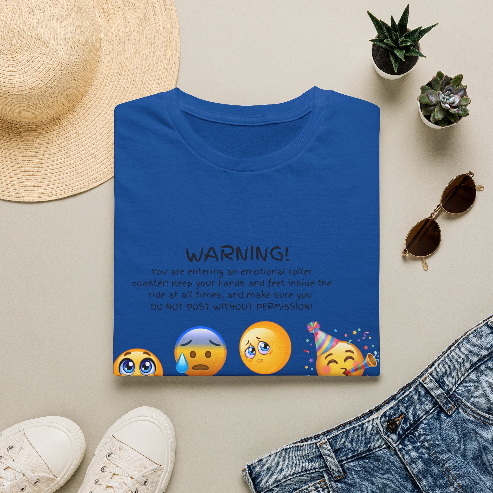 Unisex T‑Shirt — "WARNING! You are entering an emotional roller coaster" Emoji Graphic Tee