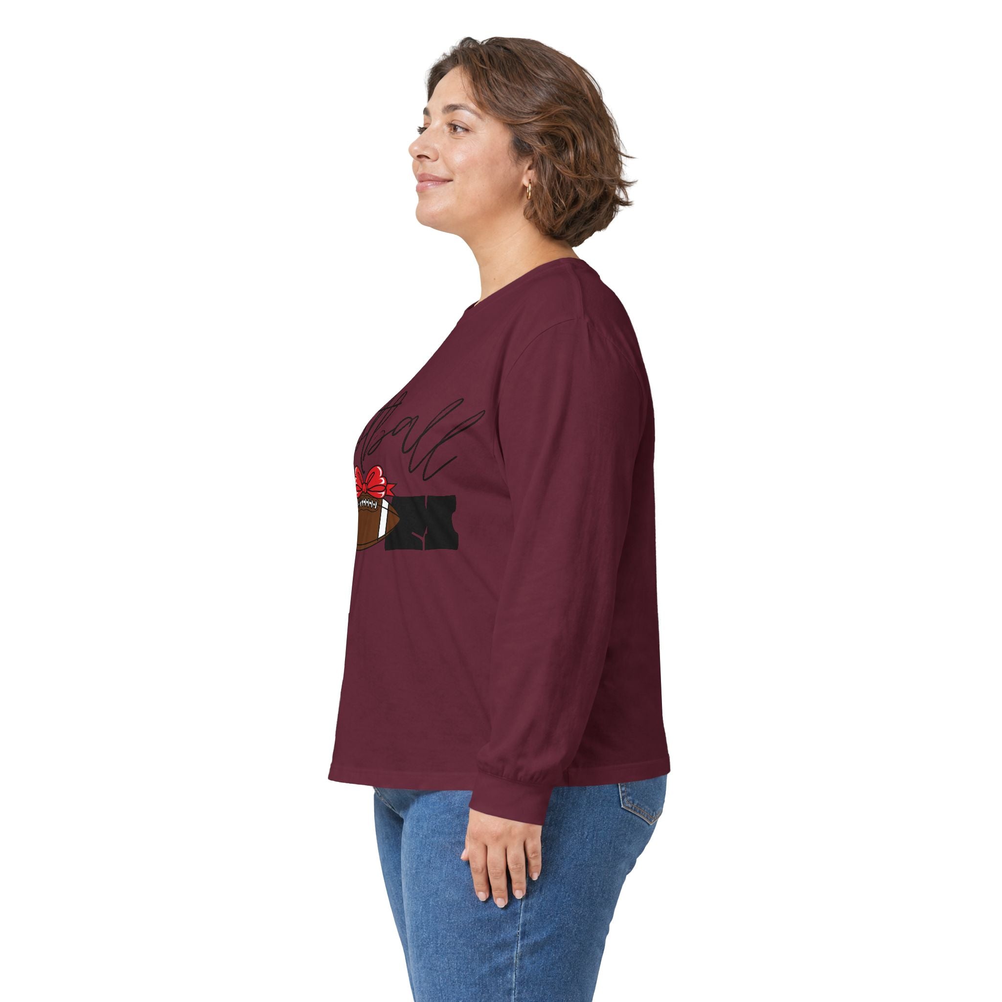 Long Sleeve Tee — 'Football Mom' Ribbon Football Design with Custom Back Number
