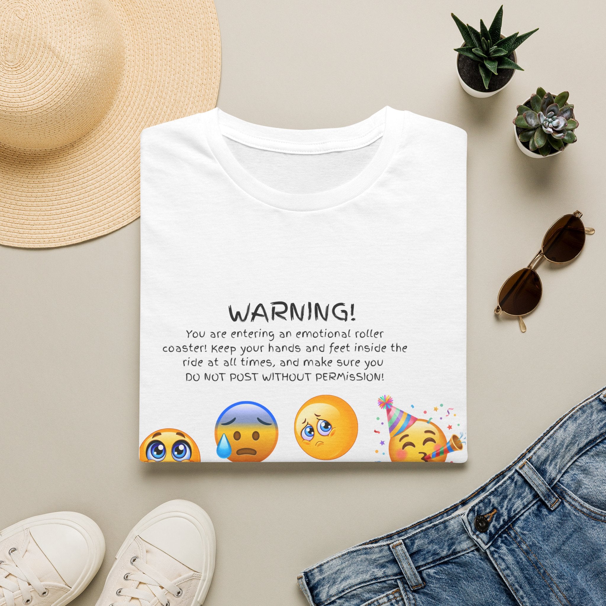 Unisex T‑Shirt — "WARNING! You are entering an emotional roller coaster" Emoji Graphic Tee