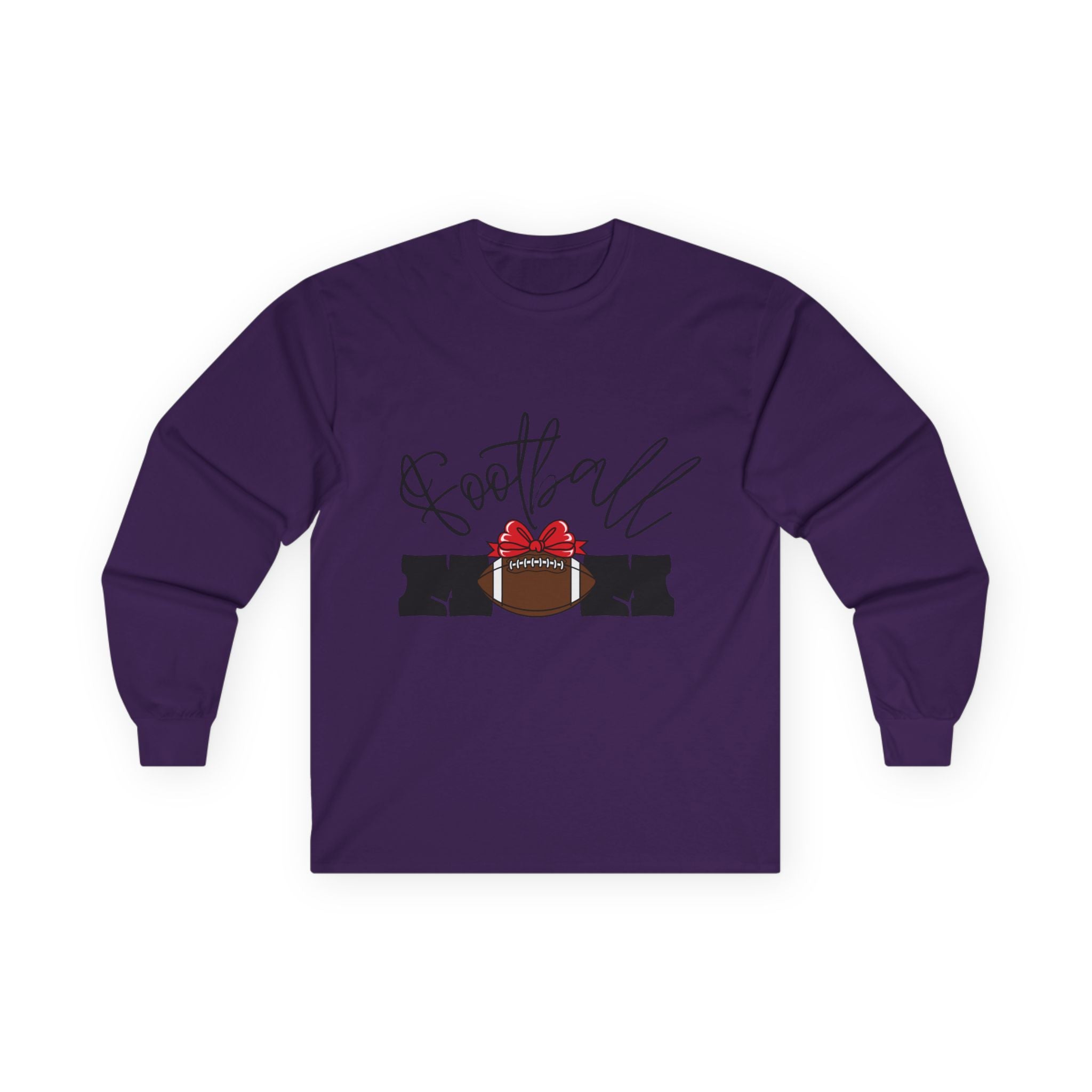 Long Sleeve Tee — 'Football Mom' Ribbon Football Design with Custom Back Number