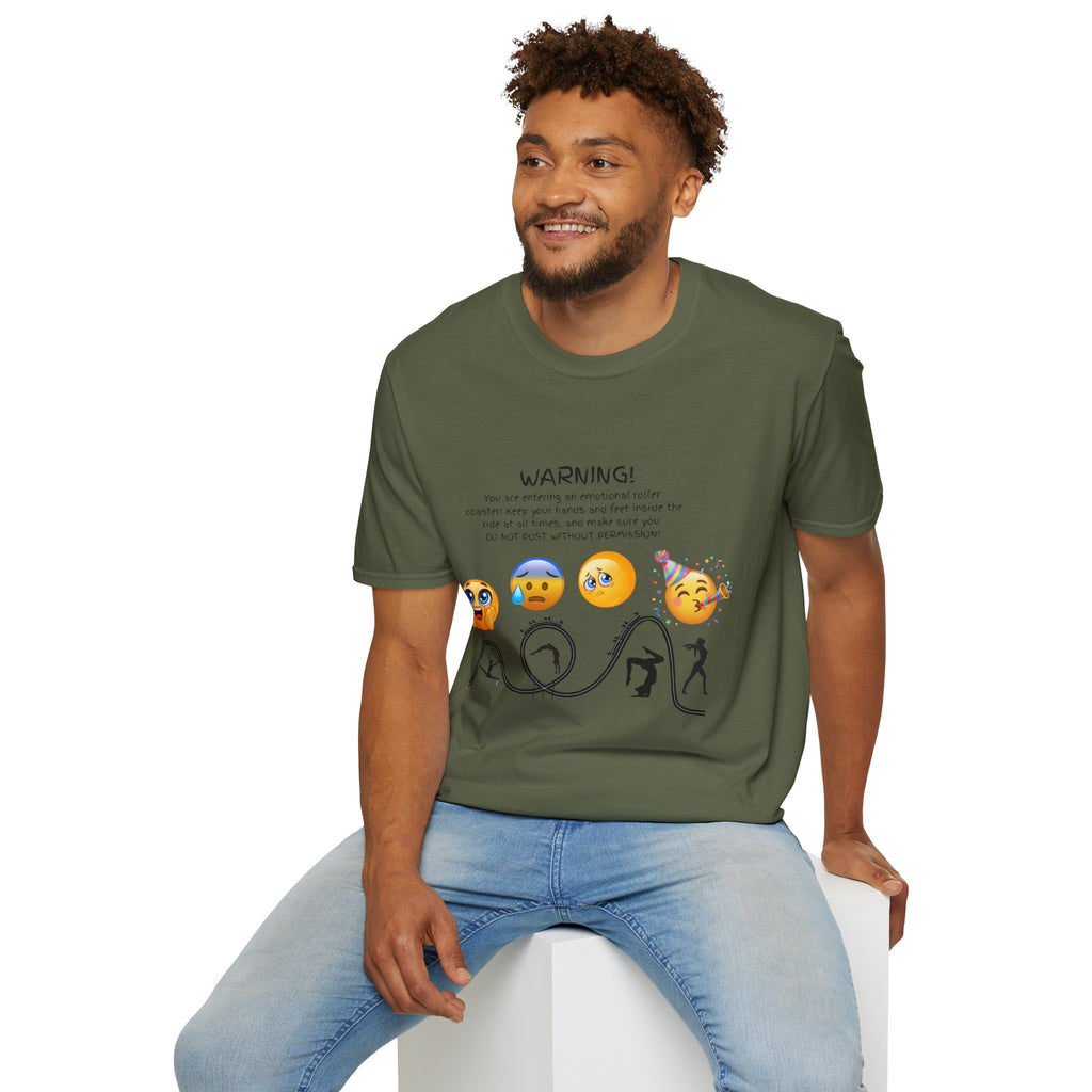 Unisex T‑Shirt — "WARNING! You are entering an emotional roller coaster" Emoji Graphic Tee