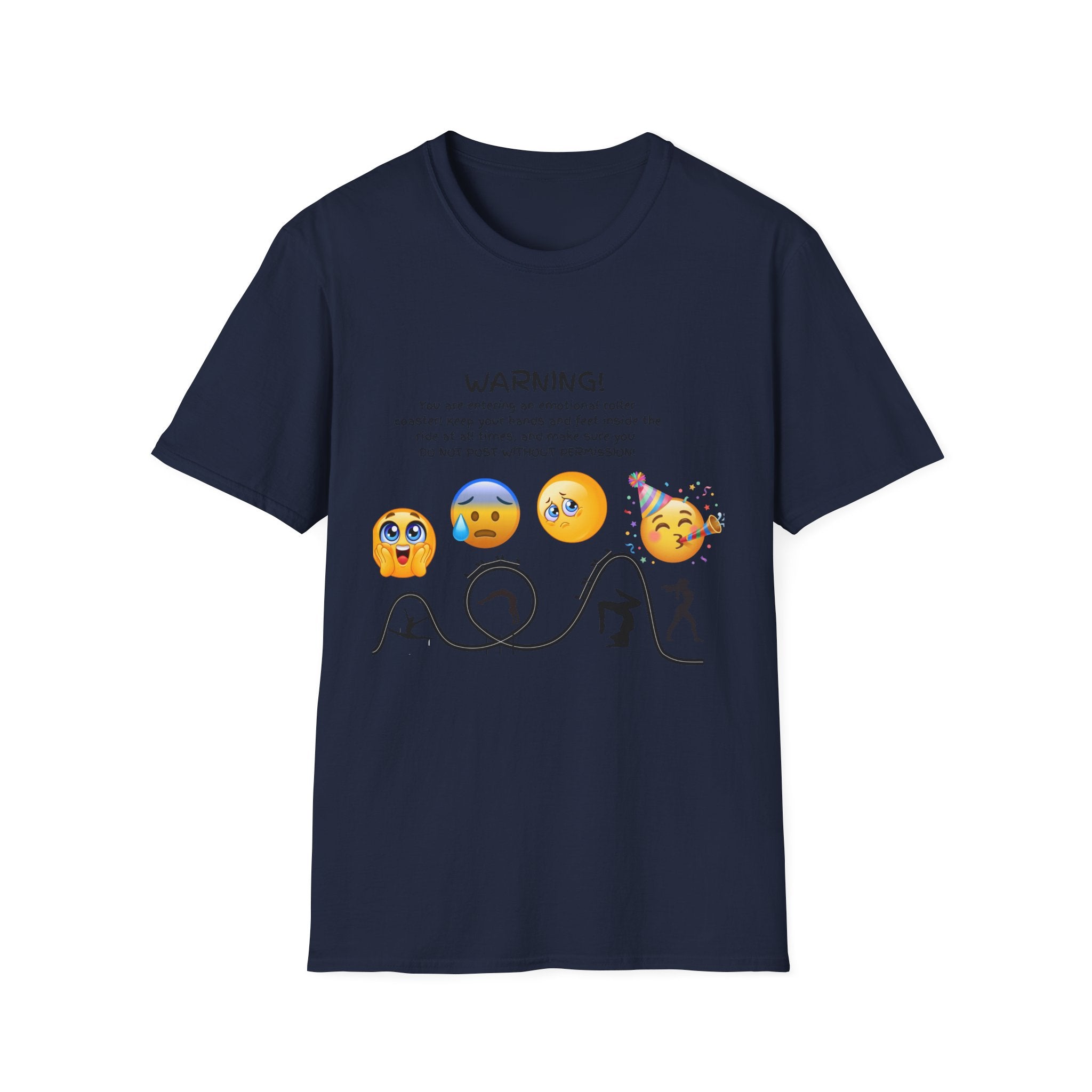 Unisex T‑Shirt — "WARNING! You are entering an emotional roller coaster" Emoji Graphic Tee