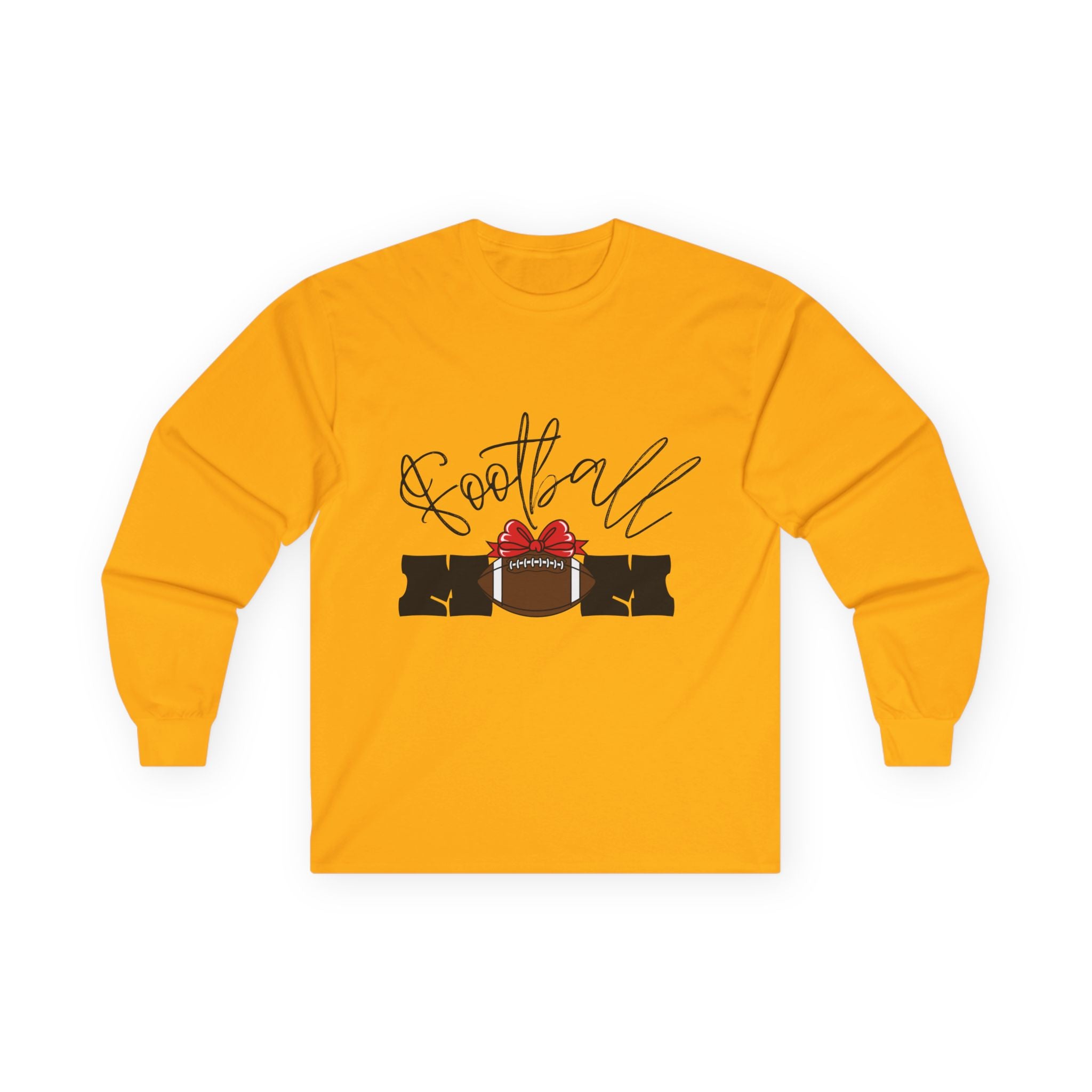 Long Sleeve Tee — 'Football Mom' Ribbon Football Design with Custom Back Number