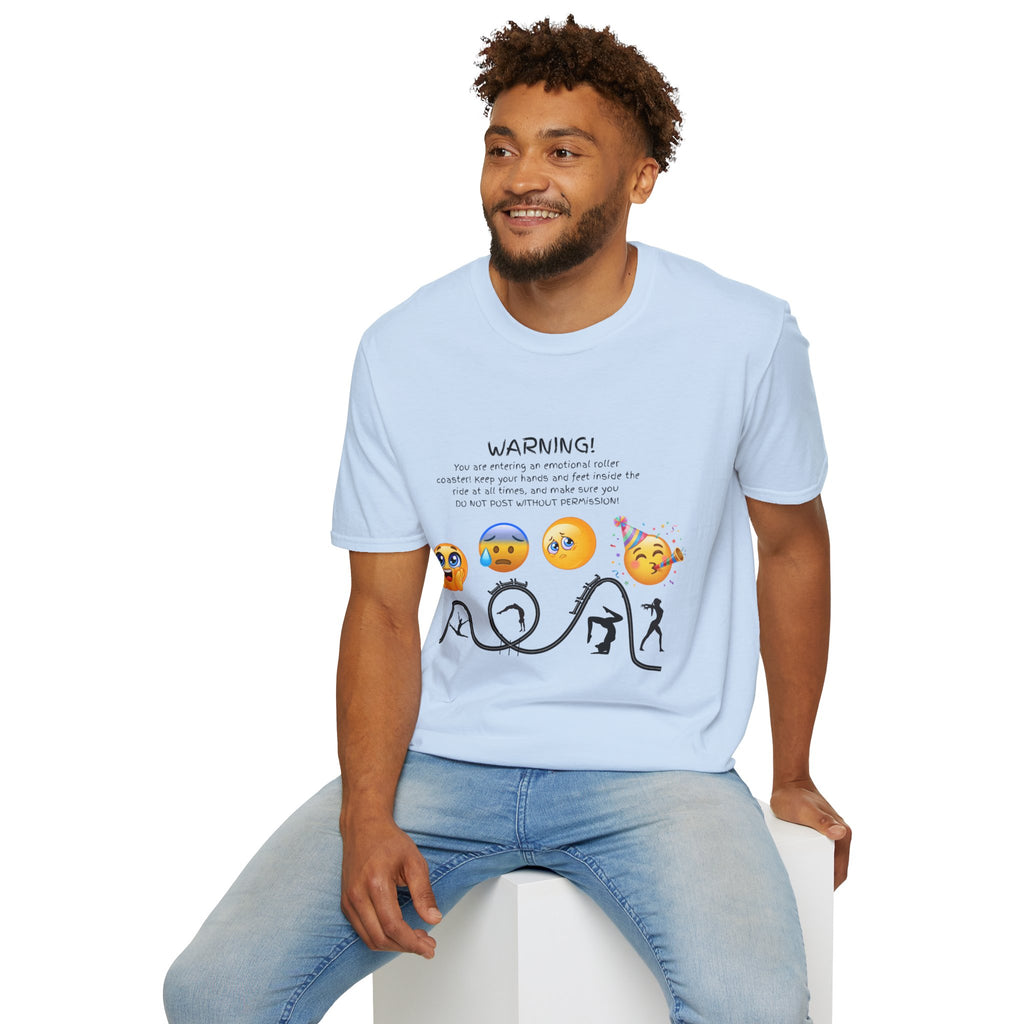 Unisex T‑Shirt — "WARNING! You are entering an emotional roller coaster" Emoji Graphic Tee