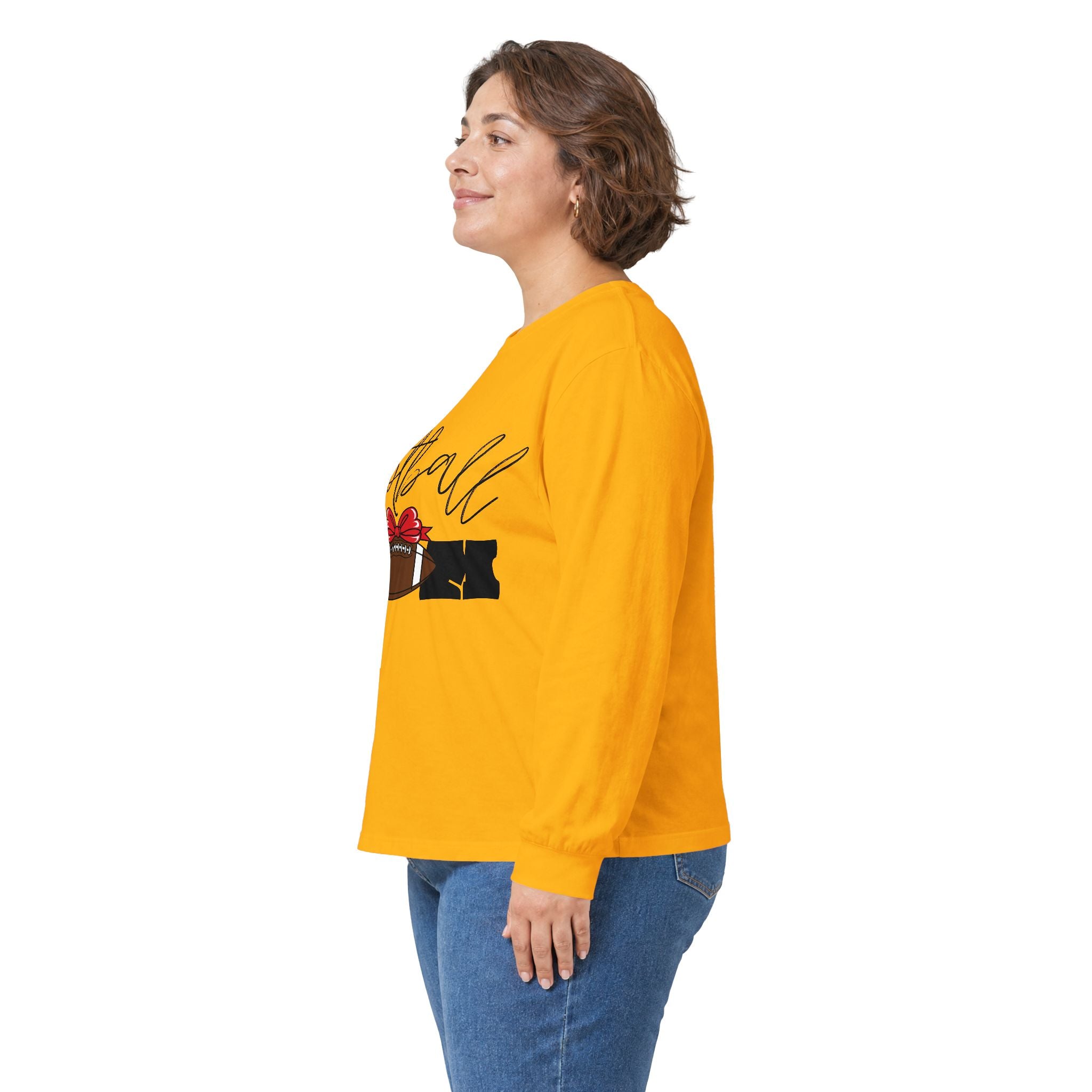 Long Sleeve Tee — 'Football Mom' Ribbon Football Design with Custom Back Number