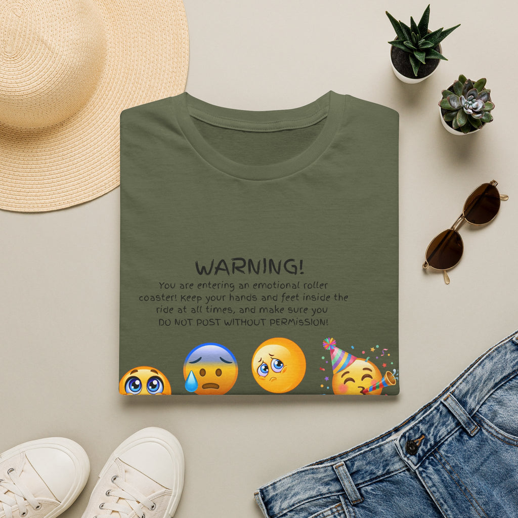 Unisex T‑Shirt — "WARNING! You are entering an emotional roller coaster" Emoji Graphic Tee