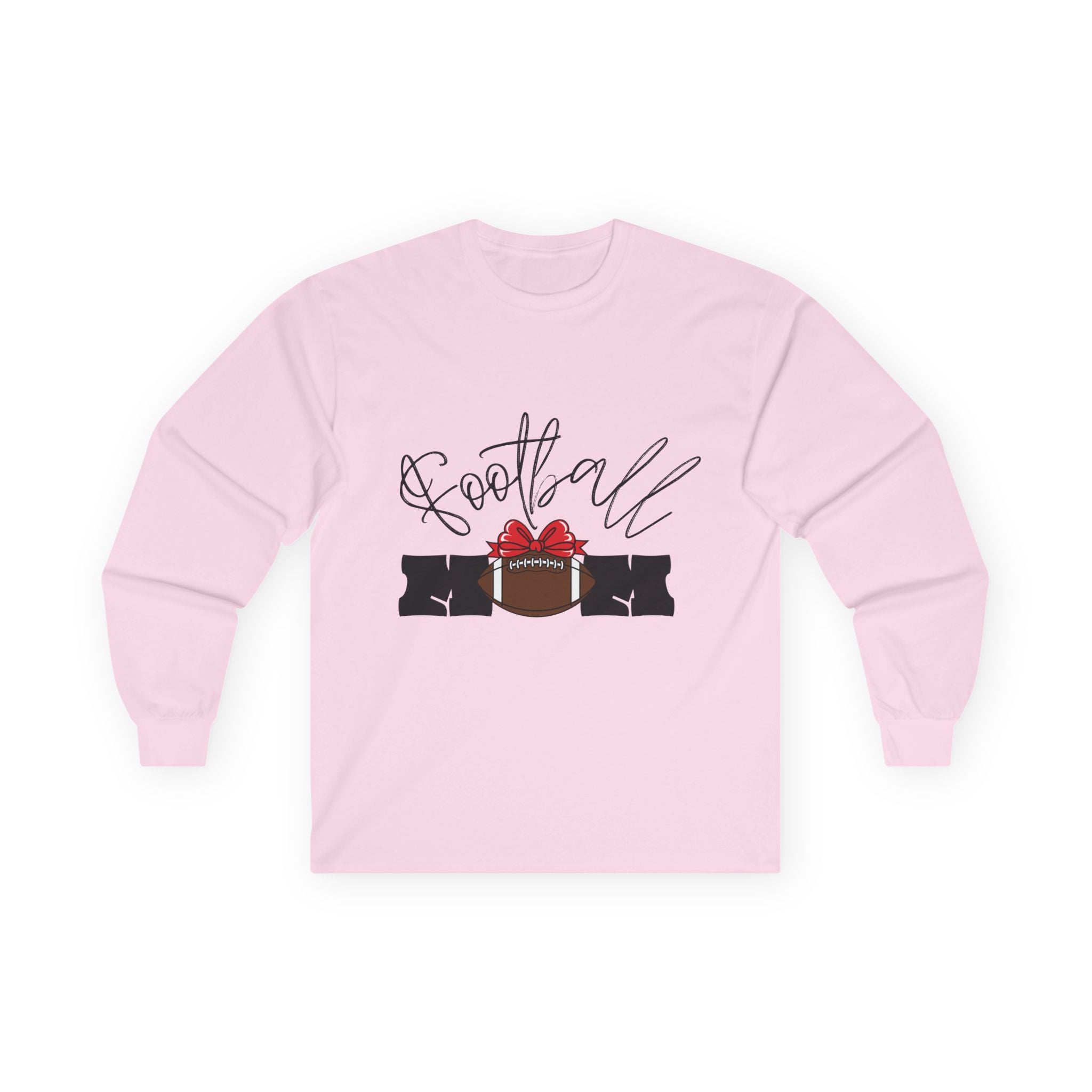 Long Sleeve Tee — 'Football Mom' Ribbon Football Design with Custom Back Number
