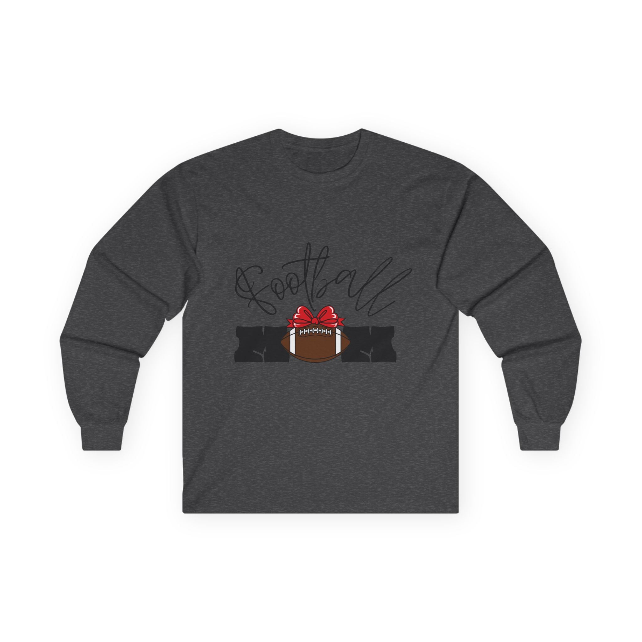 Long Sleeve Tee — 'Football Mom' Ribbon Football Design with Custom Back Number