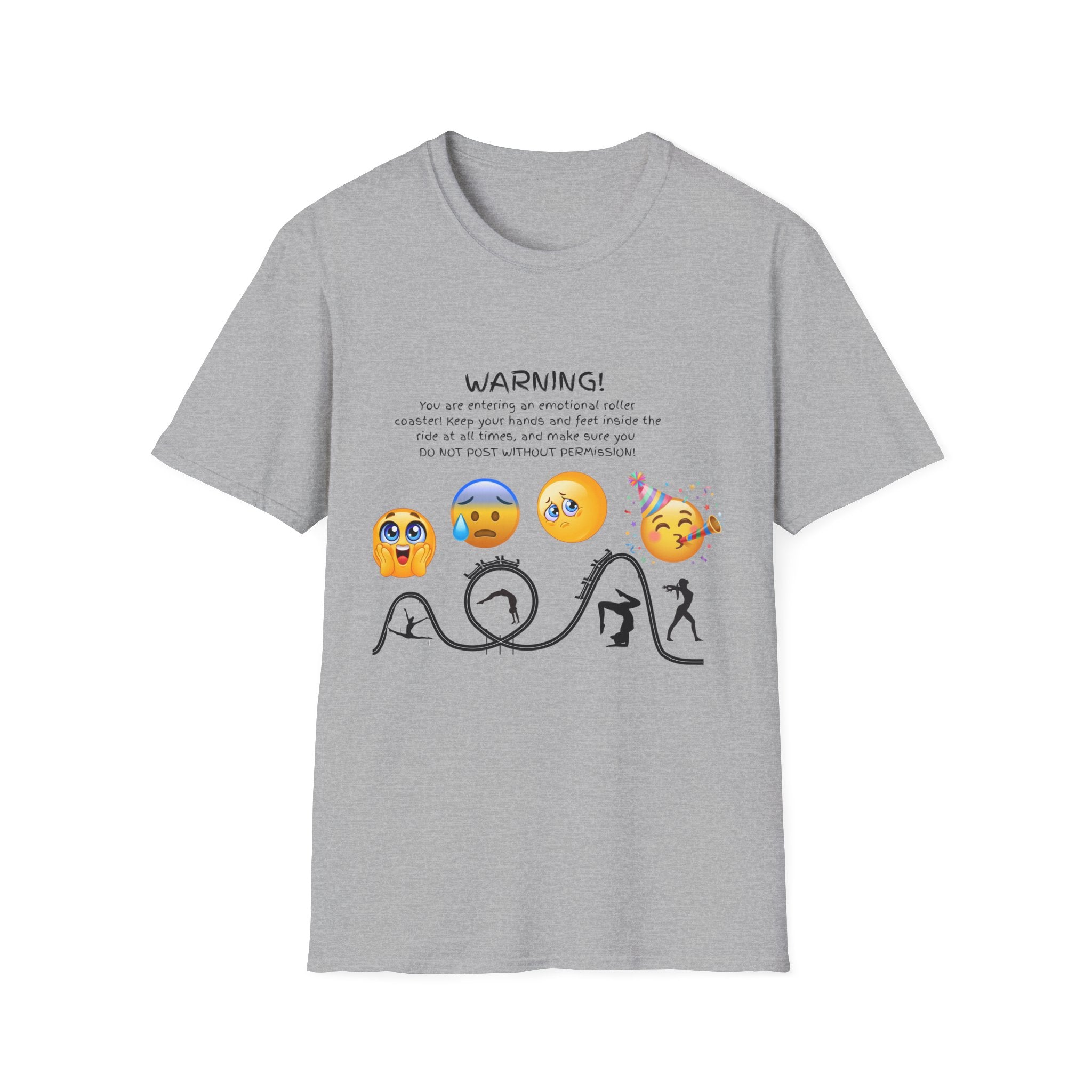 Unisex T‑Shirt — "WARNING! You are entering an emotional roller coaster" Emoji Graphic Tee