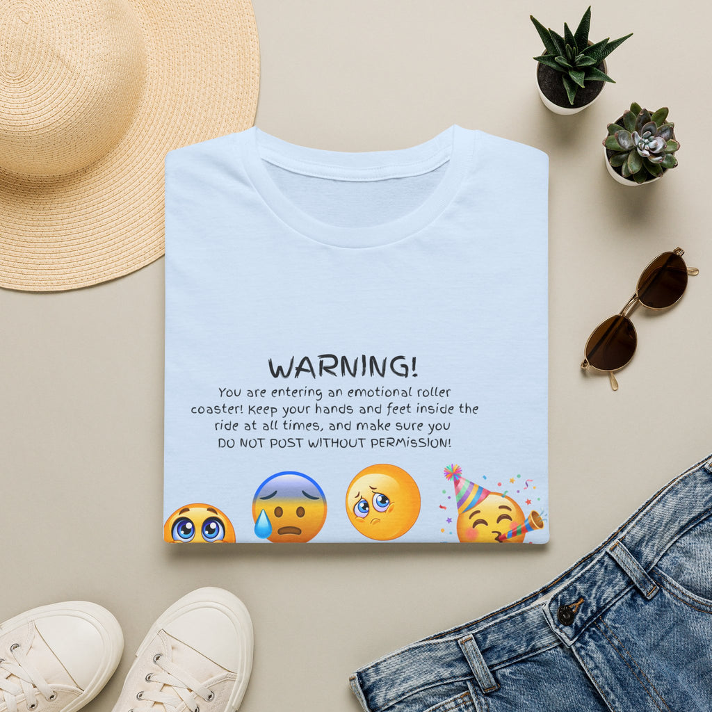 Unisex T‑Shirt — "WARNING! You are entering an emotional roller coaster" Emoji Graphic Tee