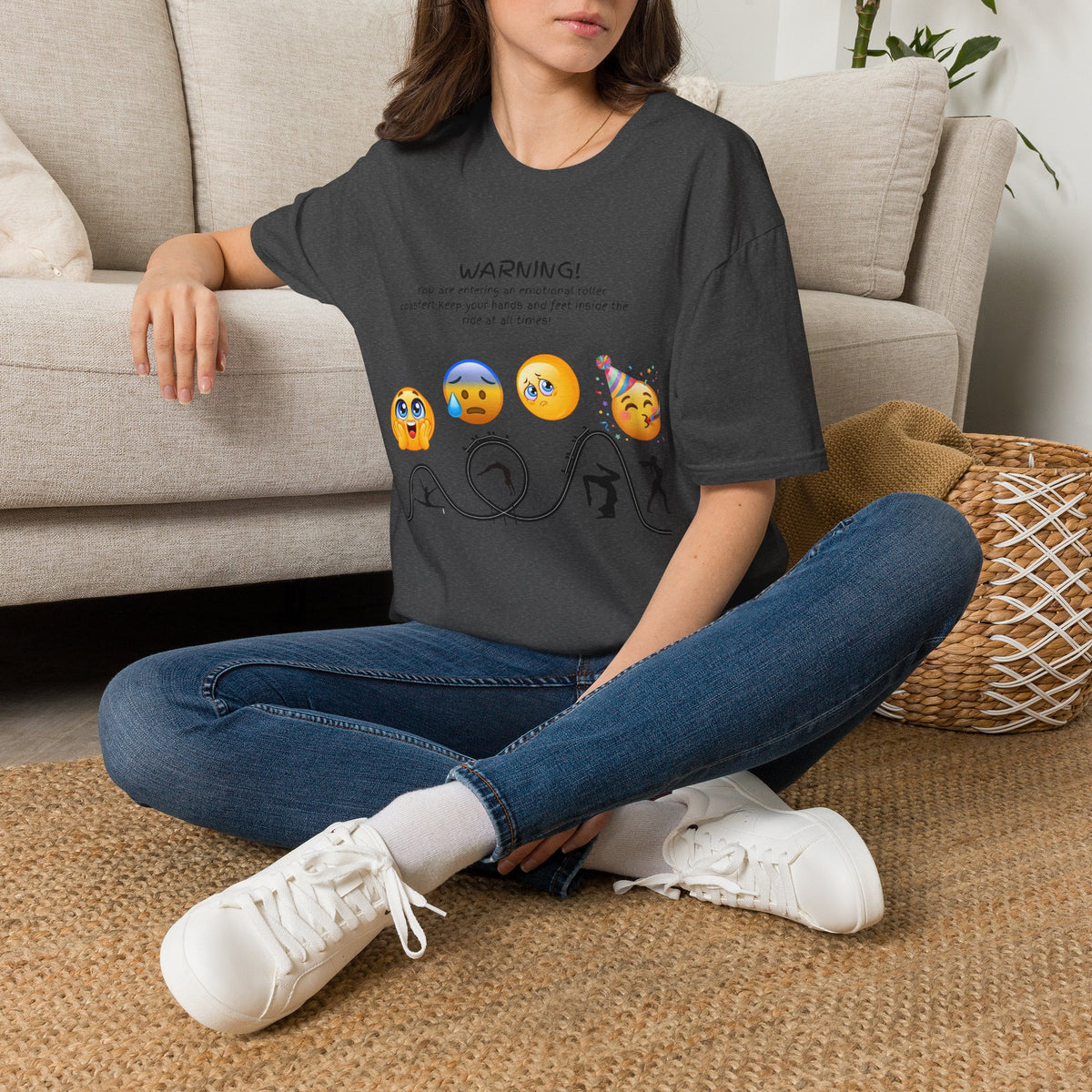 Unisex T‑Shirt — "WARNING! You are entering an emotional roller coaster" Emoji Graphic Tee