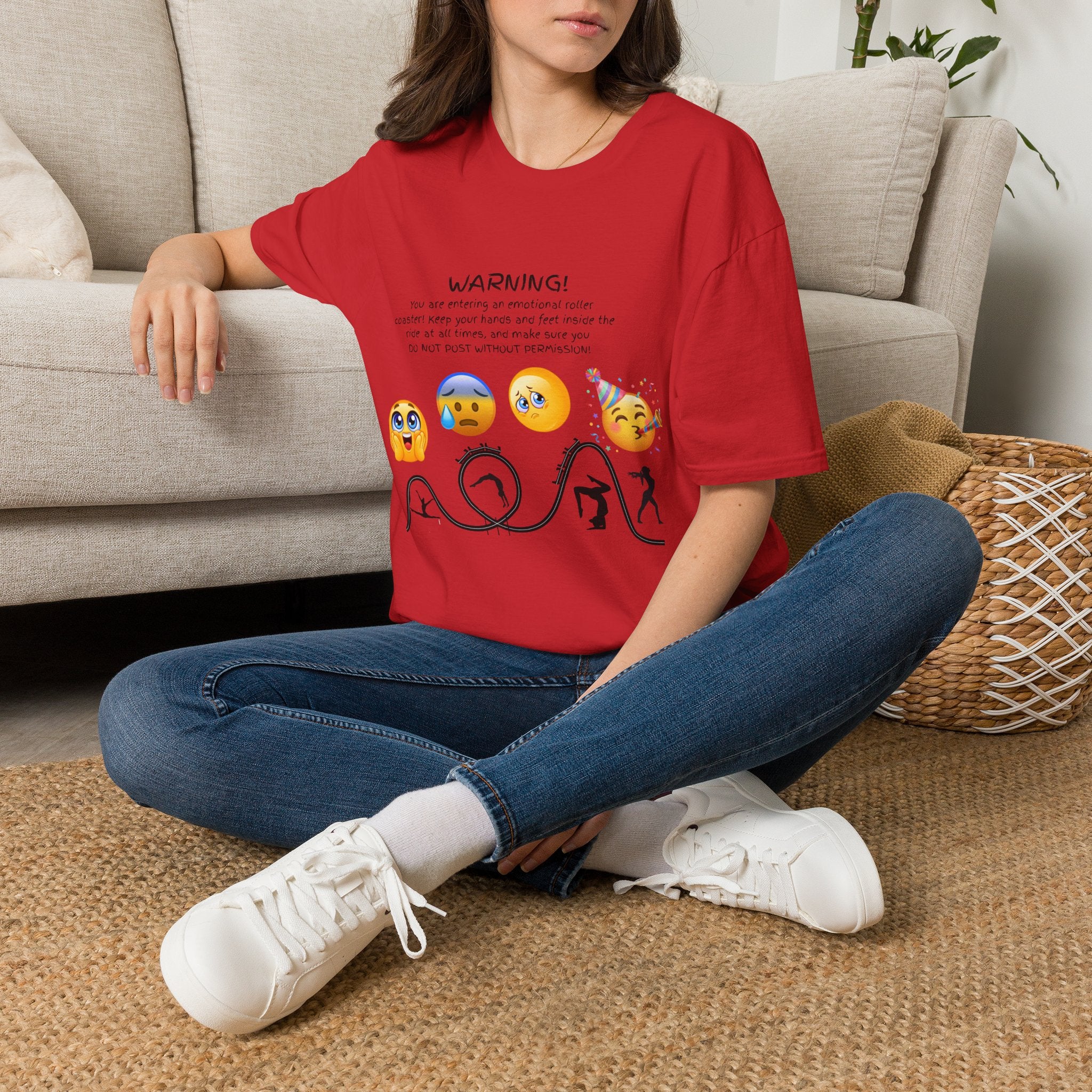 Unisex T‑Shirt — "WARNING! You are entering an emotional roller coaster" Emoji Graphic Tee