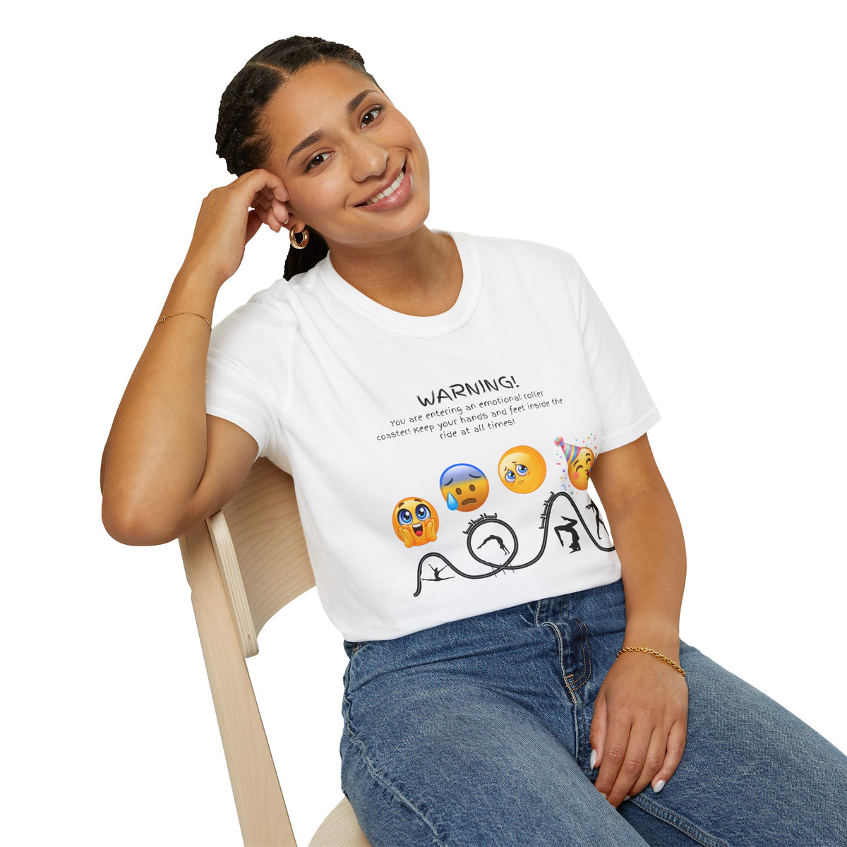 Unisex T‑Shirt — "WARNING! You are entering an emotional roller coaster" Emoji Graphic Tee