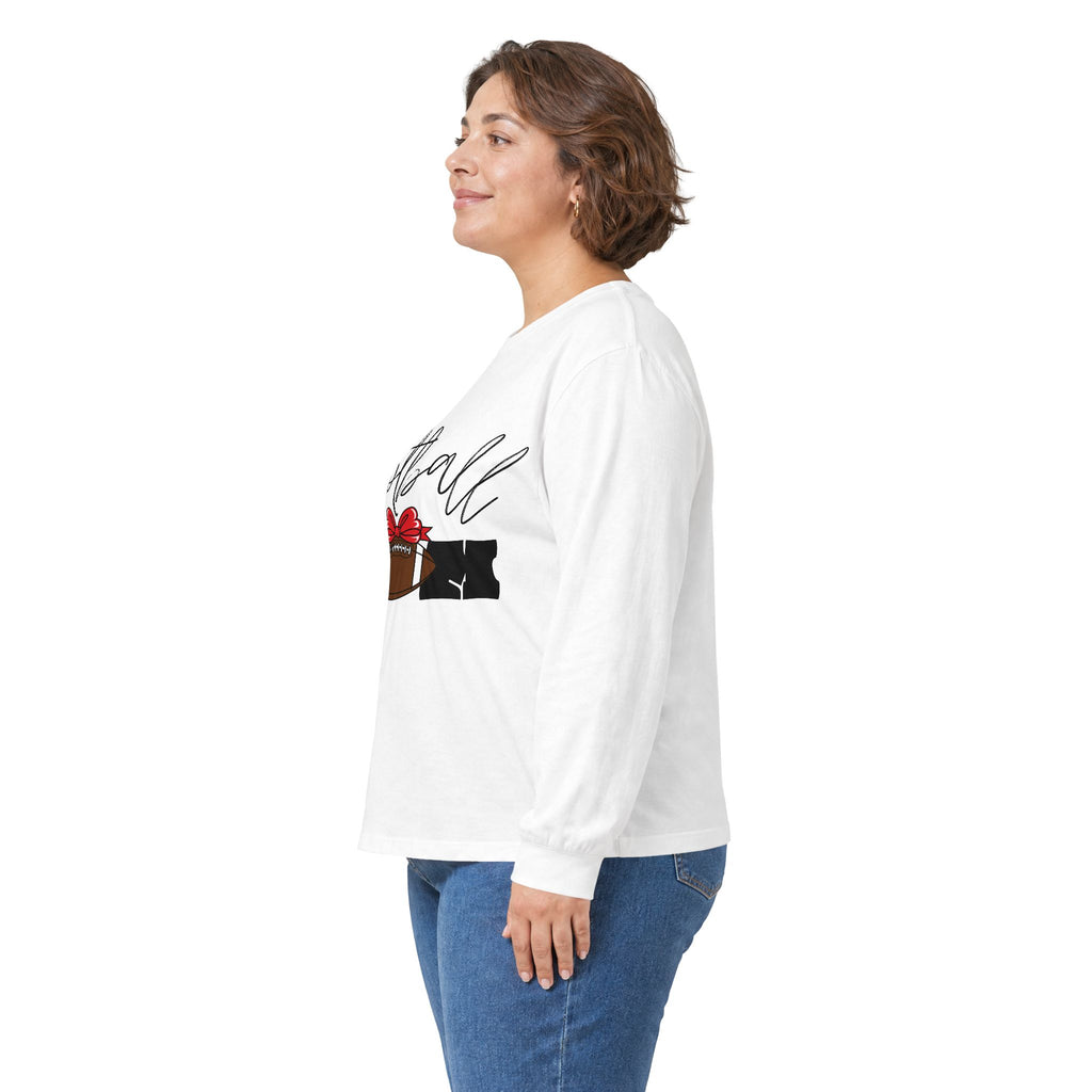Long Sleeve Tee — 'Football Mom' Ribbon Football Design with Custom Back Number