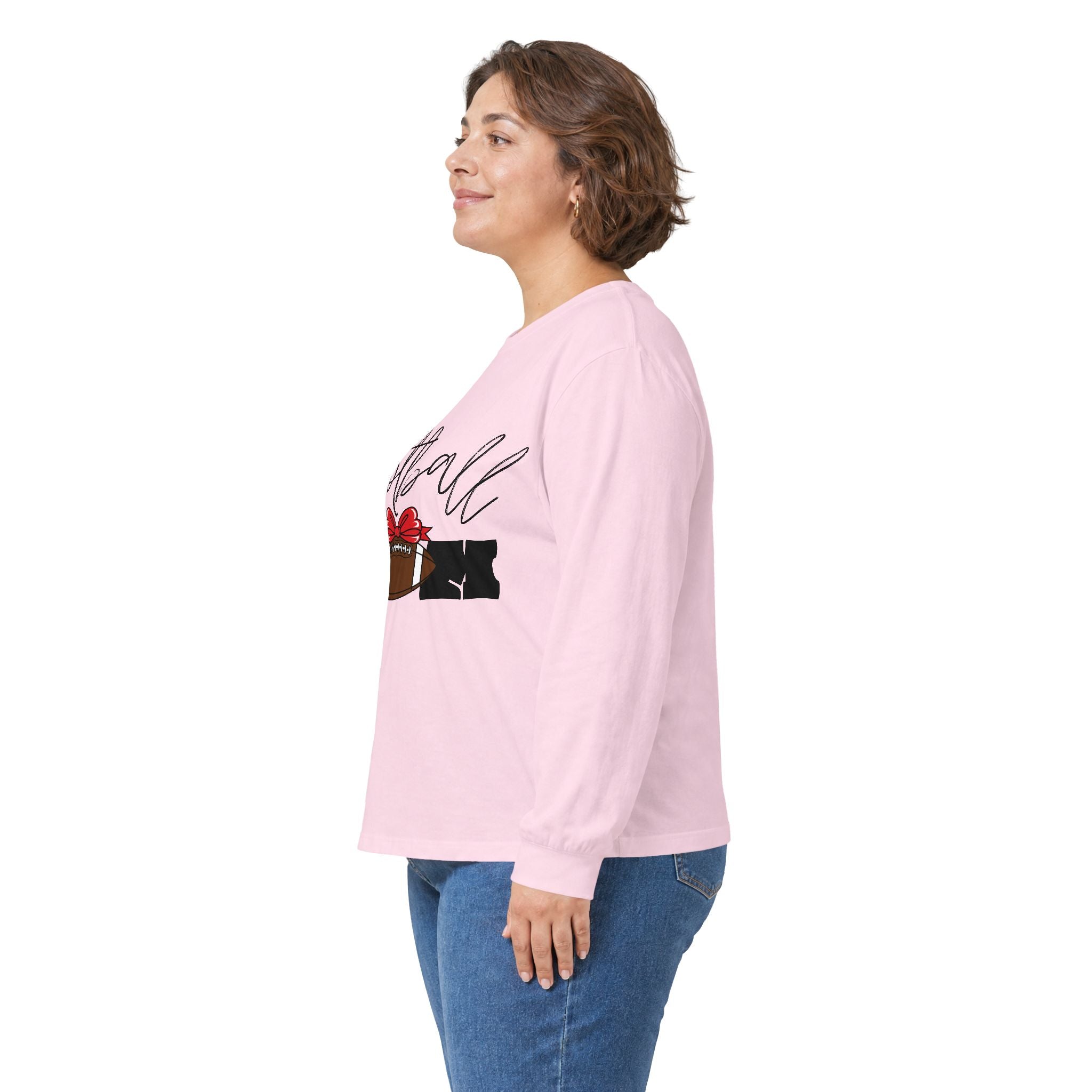 Long Sleeve Tee — 'Football Mom' Ribbon Football Design with Custom Back Number
