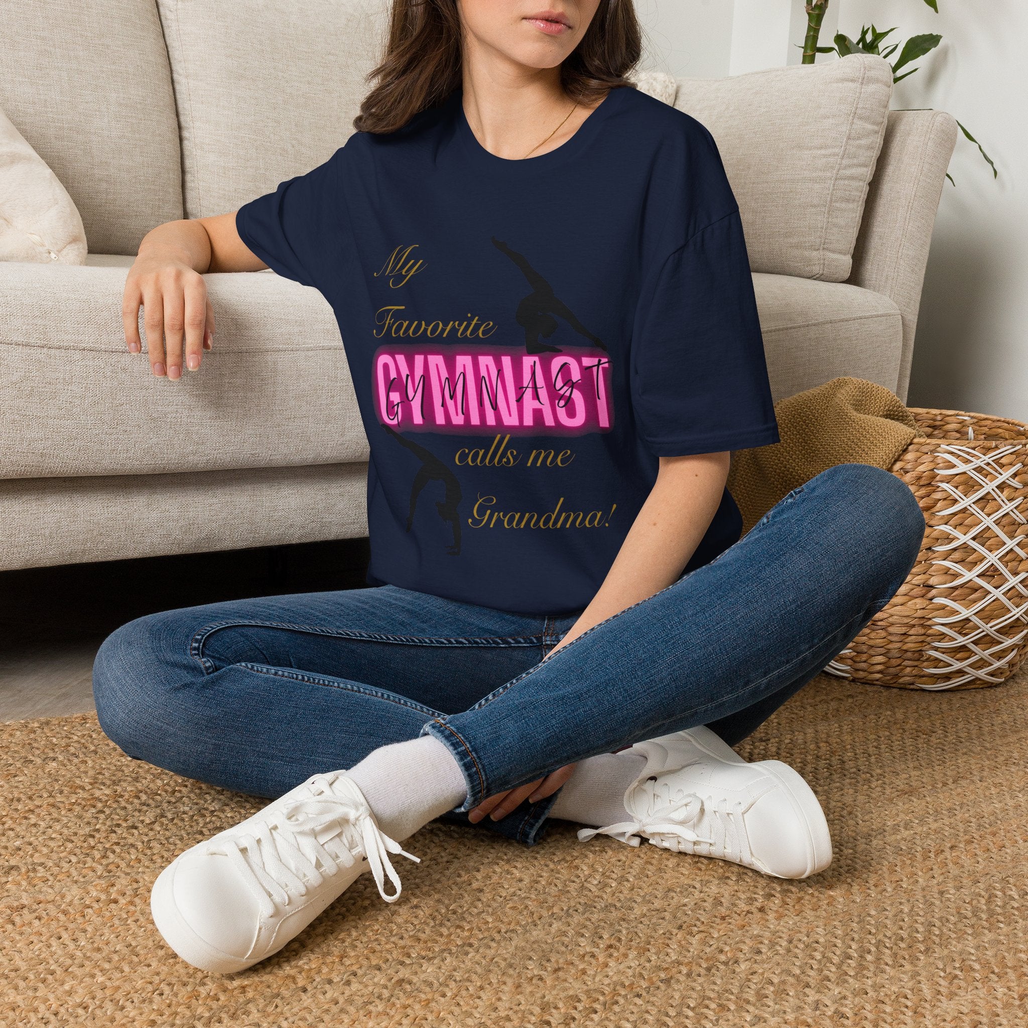 Gymnast Grandma T‑Shirt — “My Favorite Gymnast Calls Me Grandma” Pink Silhouette Tee