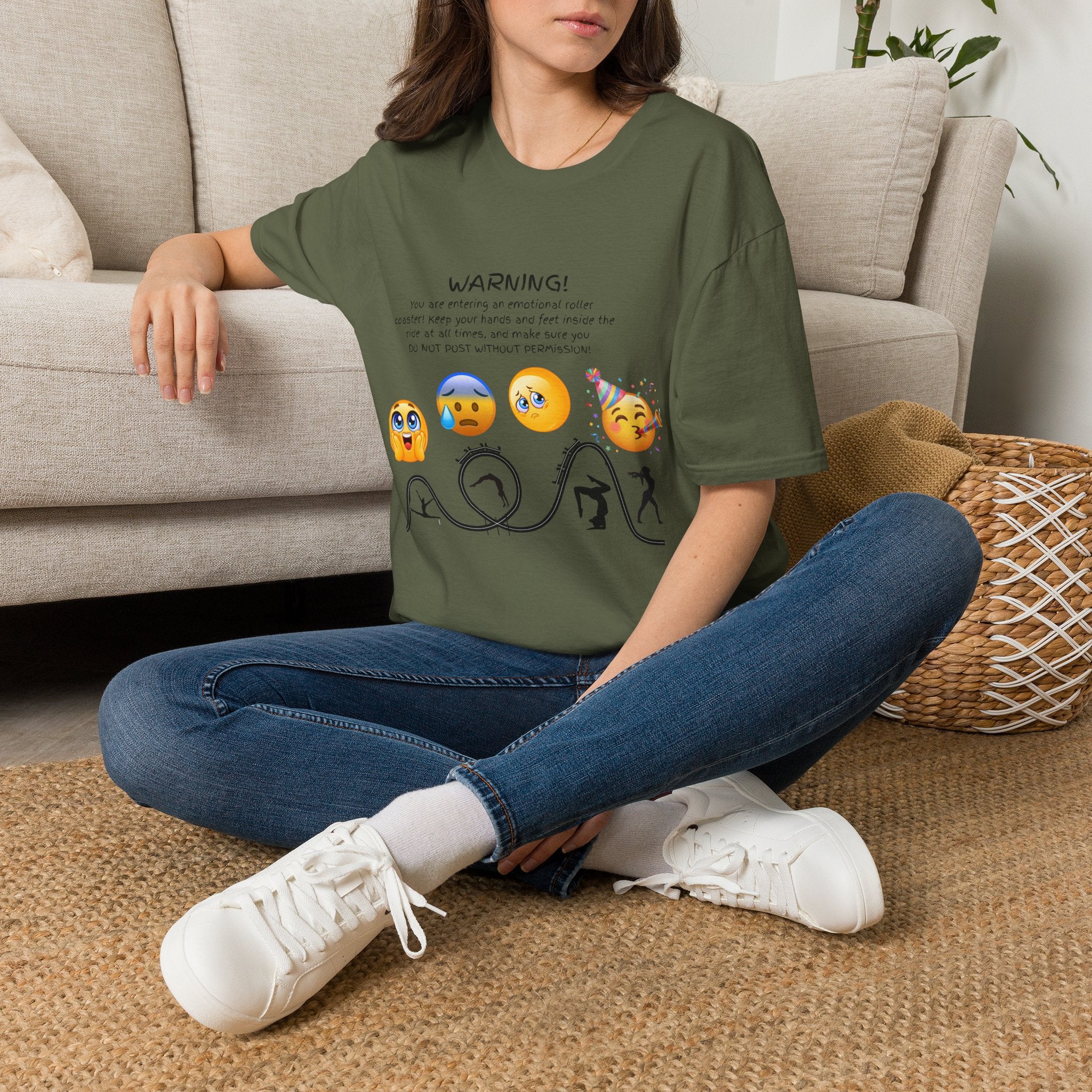 Unisex T‑Shirt — "WARNING! You are entering an emotional roller coaster" Emoji Graphic Tee