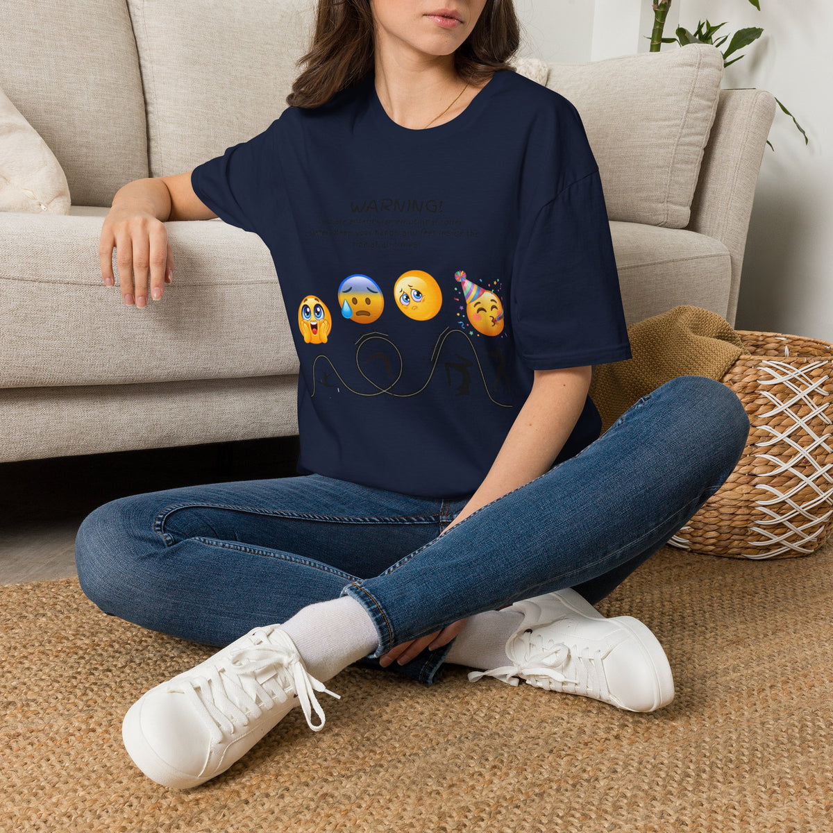 Unisex T‑Shirt — "WARNING! You are entering an emotional roller coaster" Emoji Graphic Tee