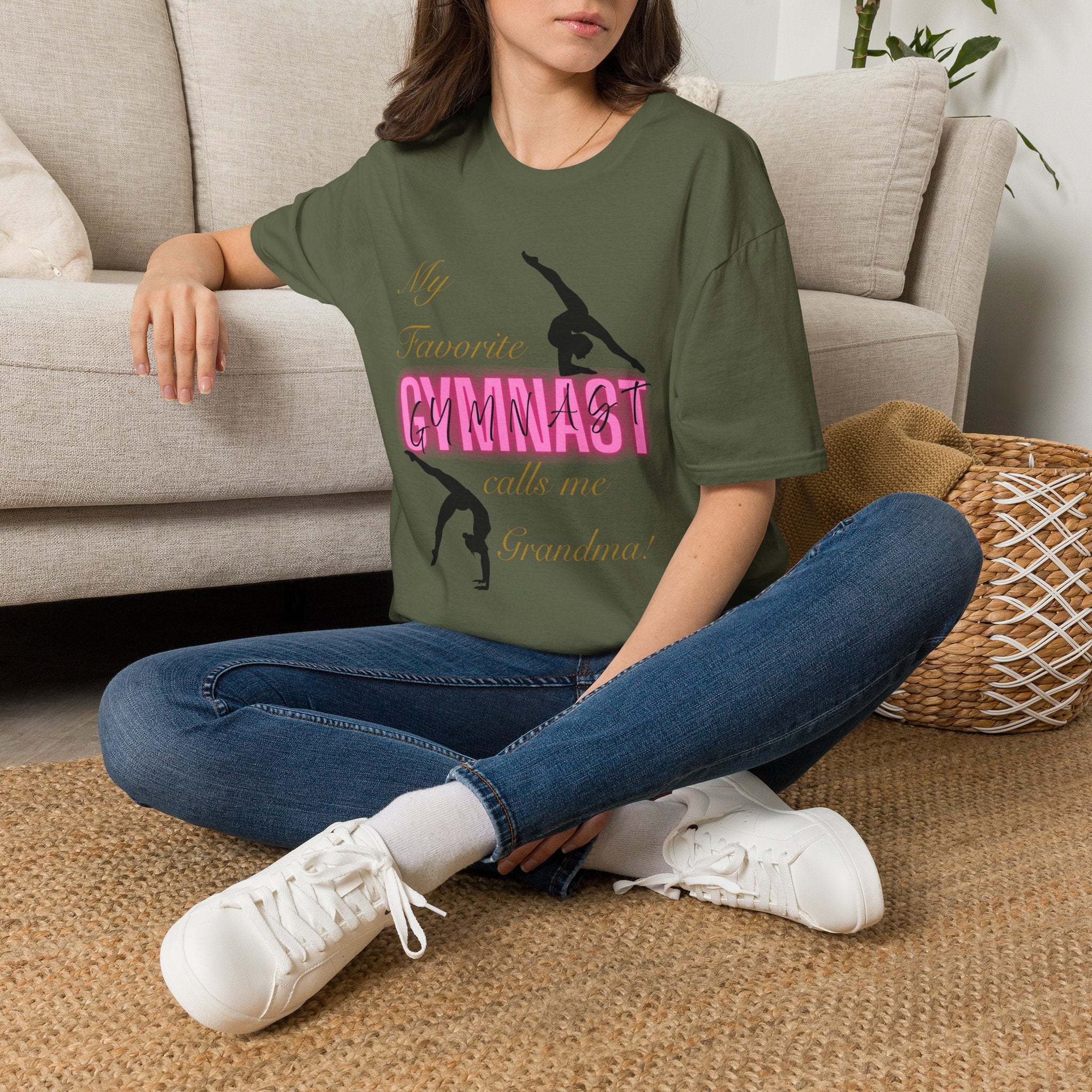 Gymnast Grandma T‑Shirt — “My Favorite Gymnast Calls Me Grandma” Pink Silhouette Tee