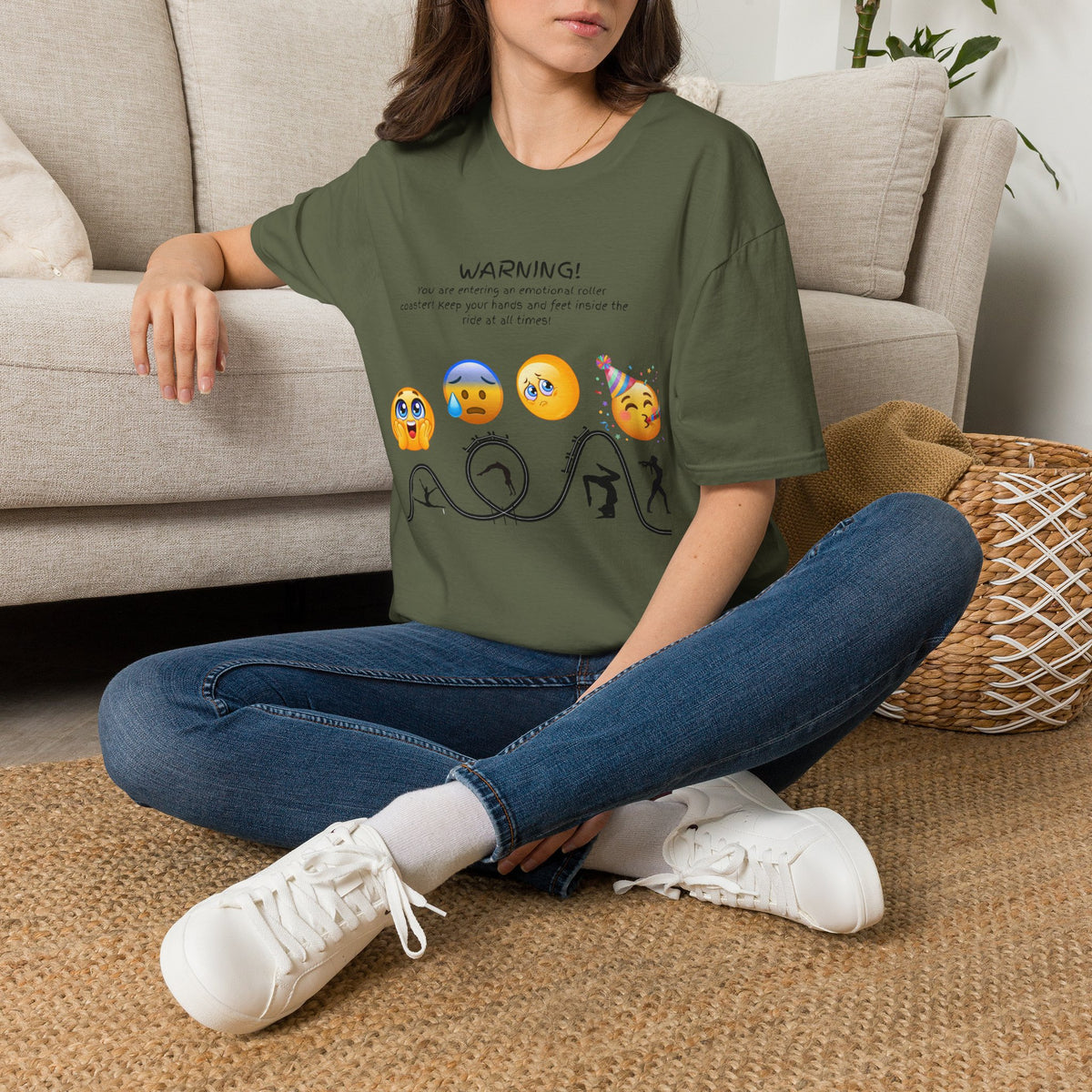 Unisex T‑Shirt — "WARNING! You are entering an emotional roller coaster" Emoji Graphic Tee