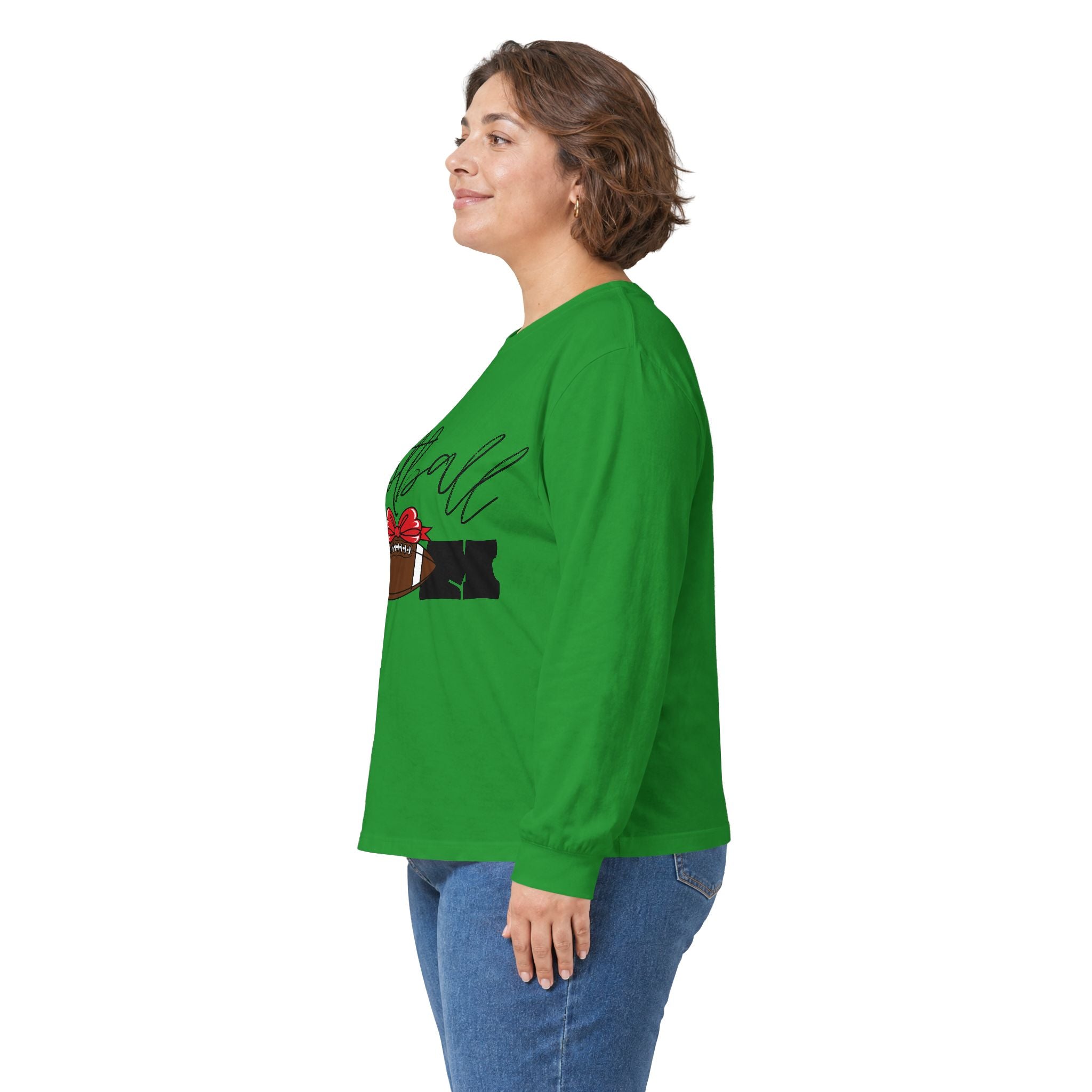 Long Sleeve Tee — 'Football Mom' Ribbon Football Design with Custom Back Number