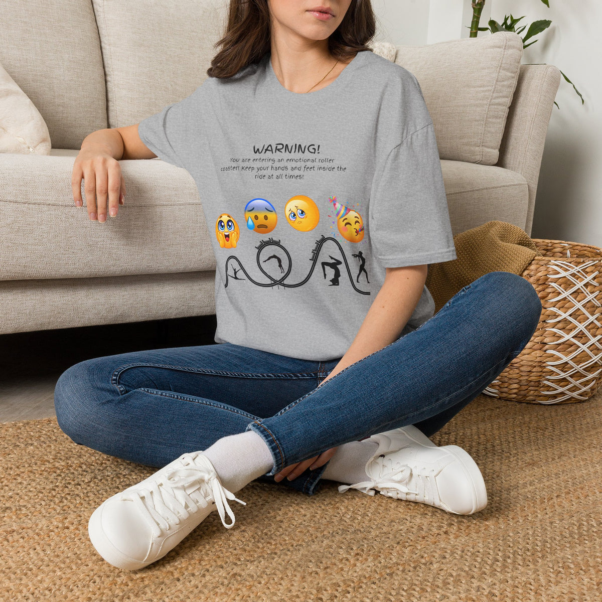 Unisex T‑Shirt — "WARNING! You are entering an emotional roller coaster" Emoji Graphic Tee