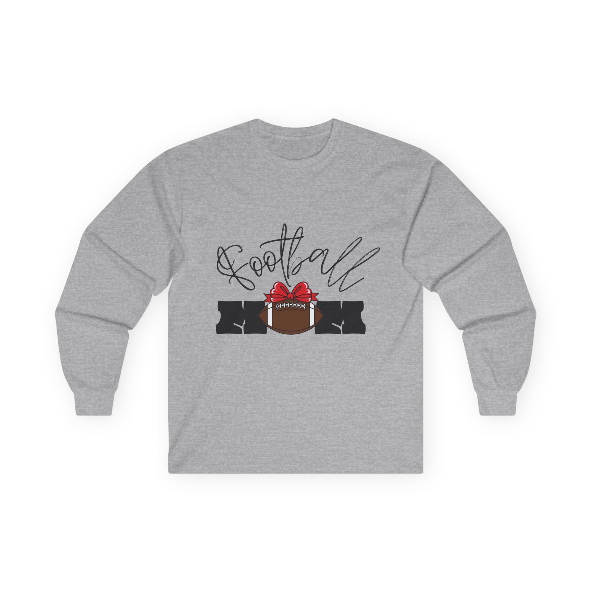 Long Sleeve Tee — 'Football Mom' Ribbon Football Design with Custom Back Number