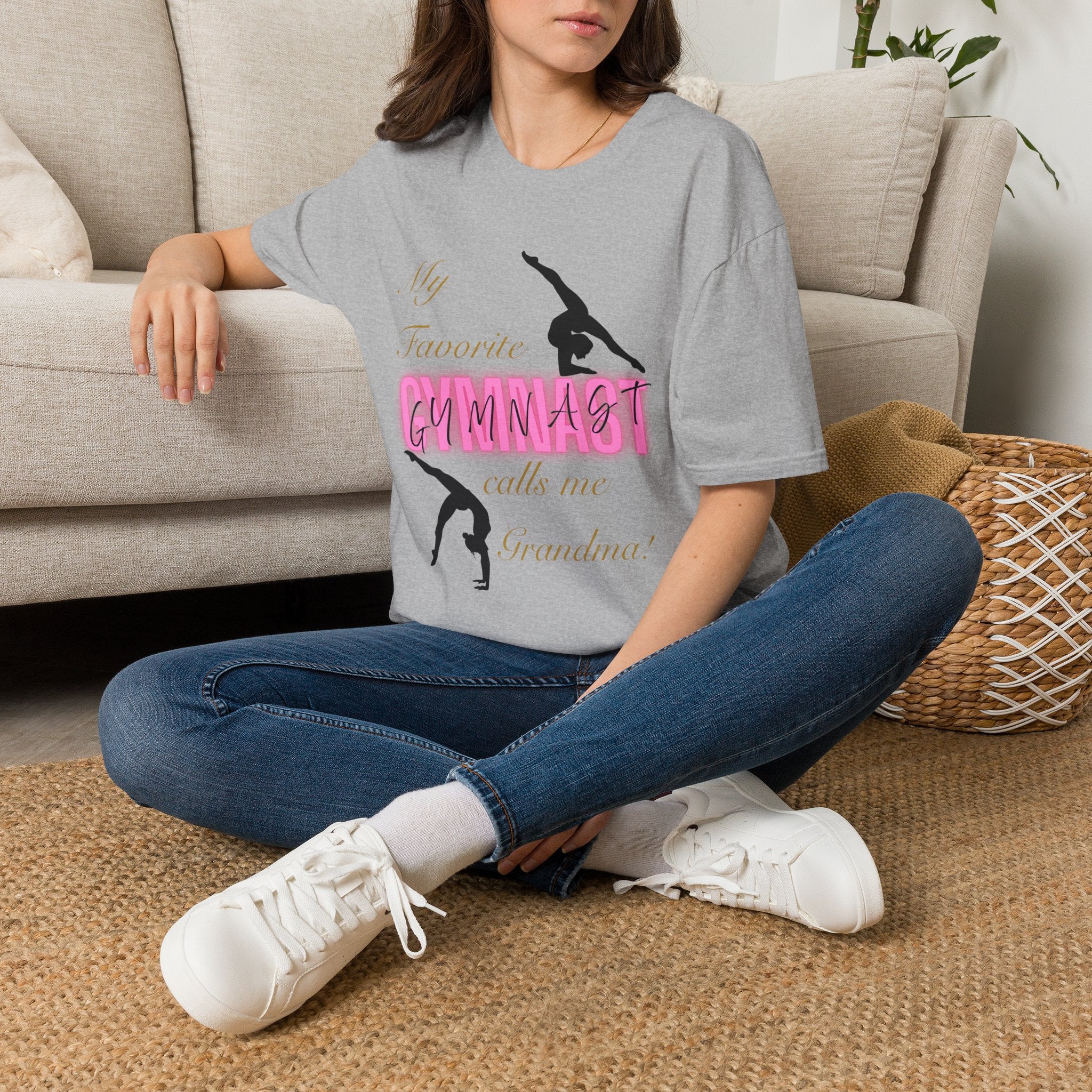 Gymnast Grandma T‑Shirt — “My Favorite Gymnast Calls Me Grandma” Pink Silhouette Tee