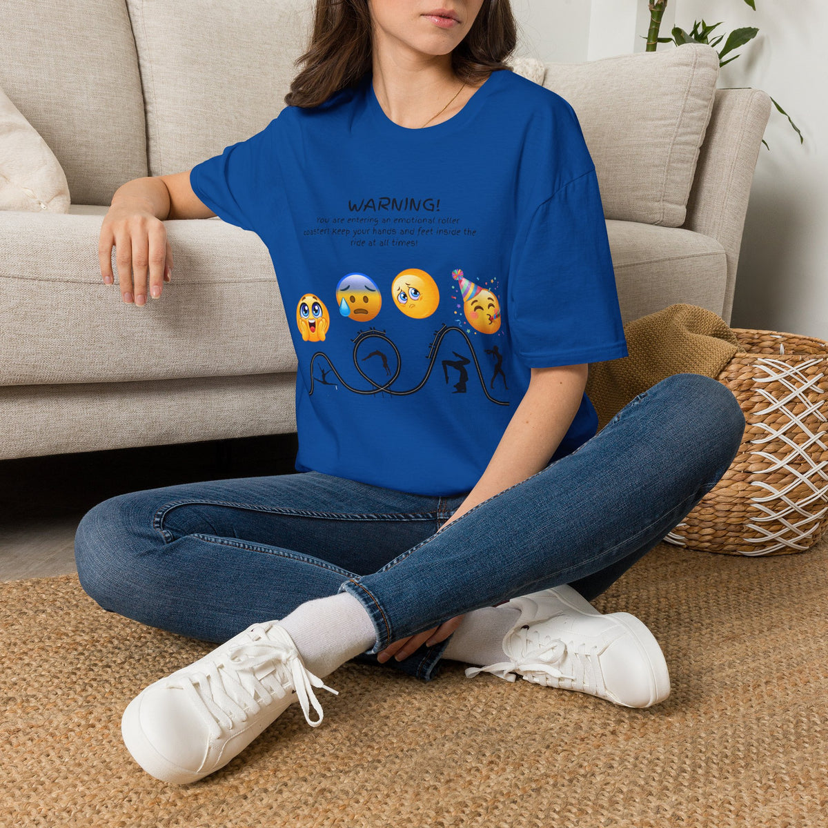 Unisex T‑Shirt — "WARNING! You are entering an emotional roller coaster" Emoji Graphic Tee