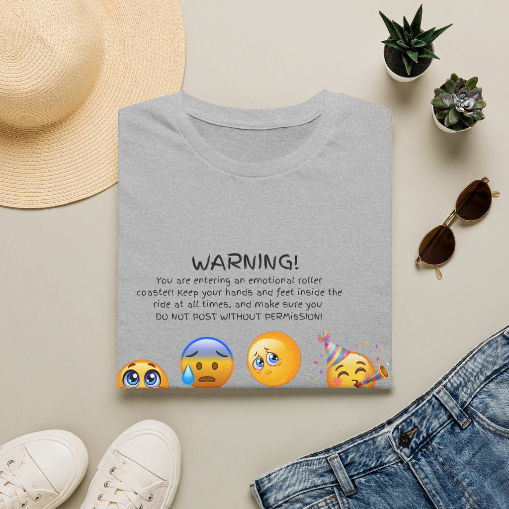 Unisex T‑Shirt — "WARNING! You are entering an emotional roller coaster" Emoji Graphic Tee