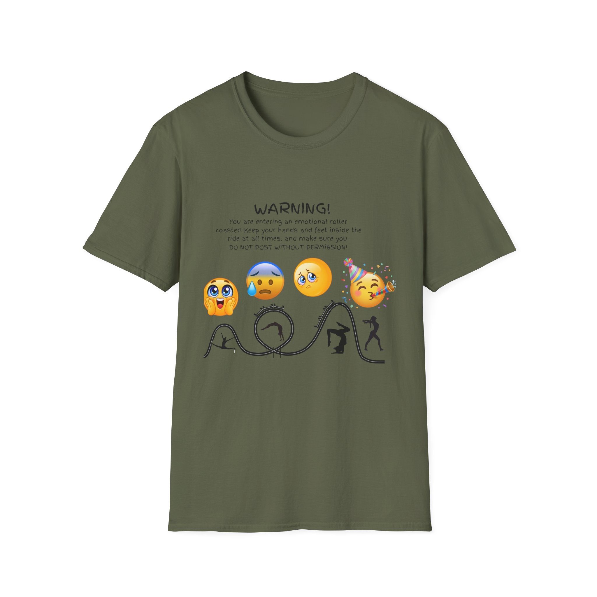 Unisex T‑Shirt — "WARNING! You are entering an emotional roller coaster" Emoji Graphic Tee