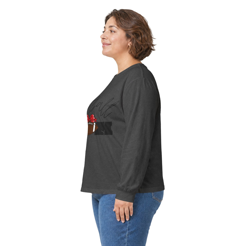 Long Sleeve Tee — 'Football Mom' Ribbon Football Design with Custom Back Number