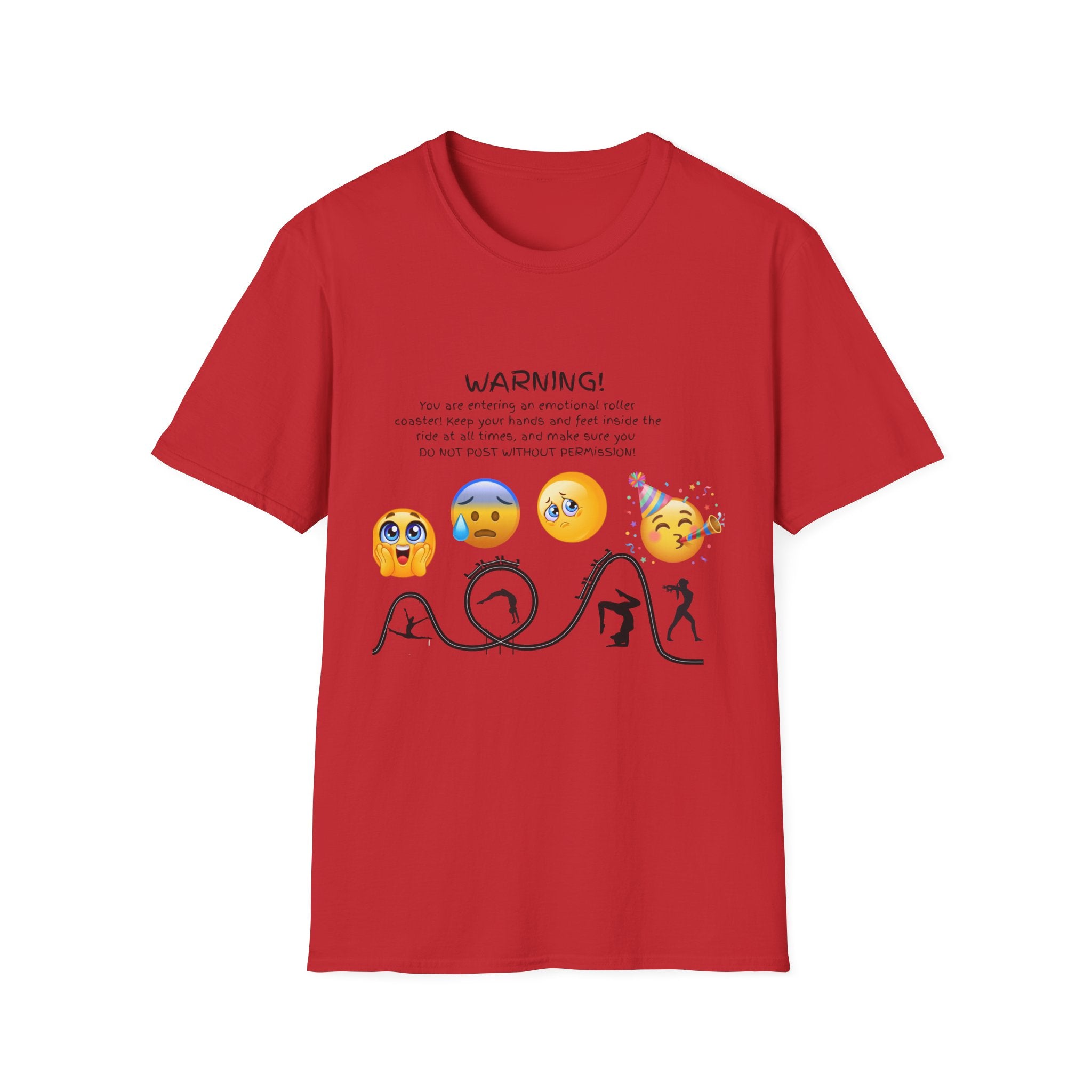 Unisex T‑Shirt — "WARNING! You are entering an emotional roller coaster" Emoji Graphic Tee