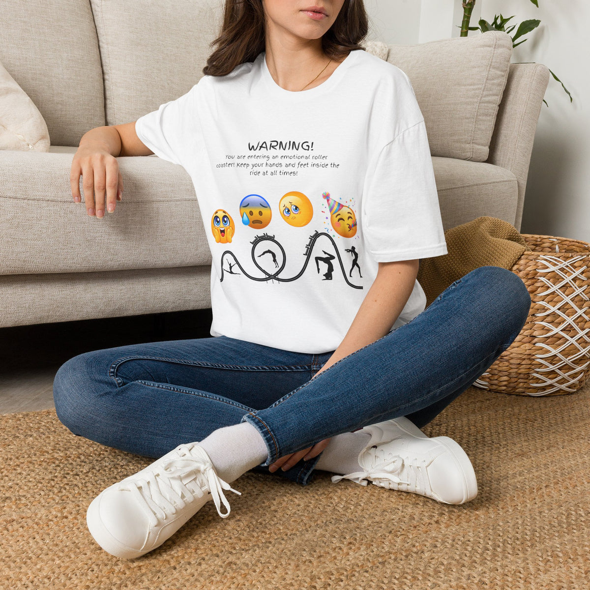 Unisex T‑Shirt — "WARNING! You are entering an emotional roller coaster" Emoji Graphic Tee