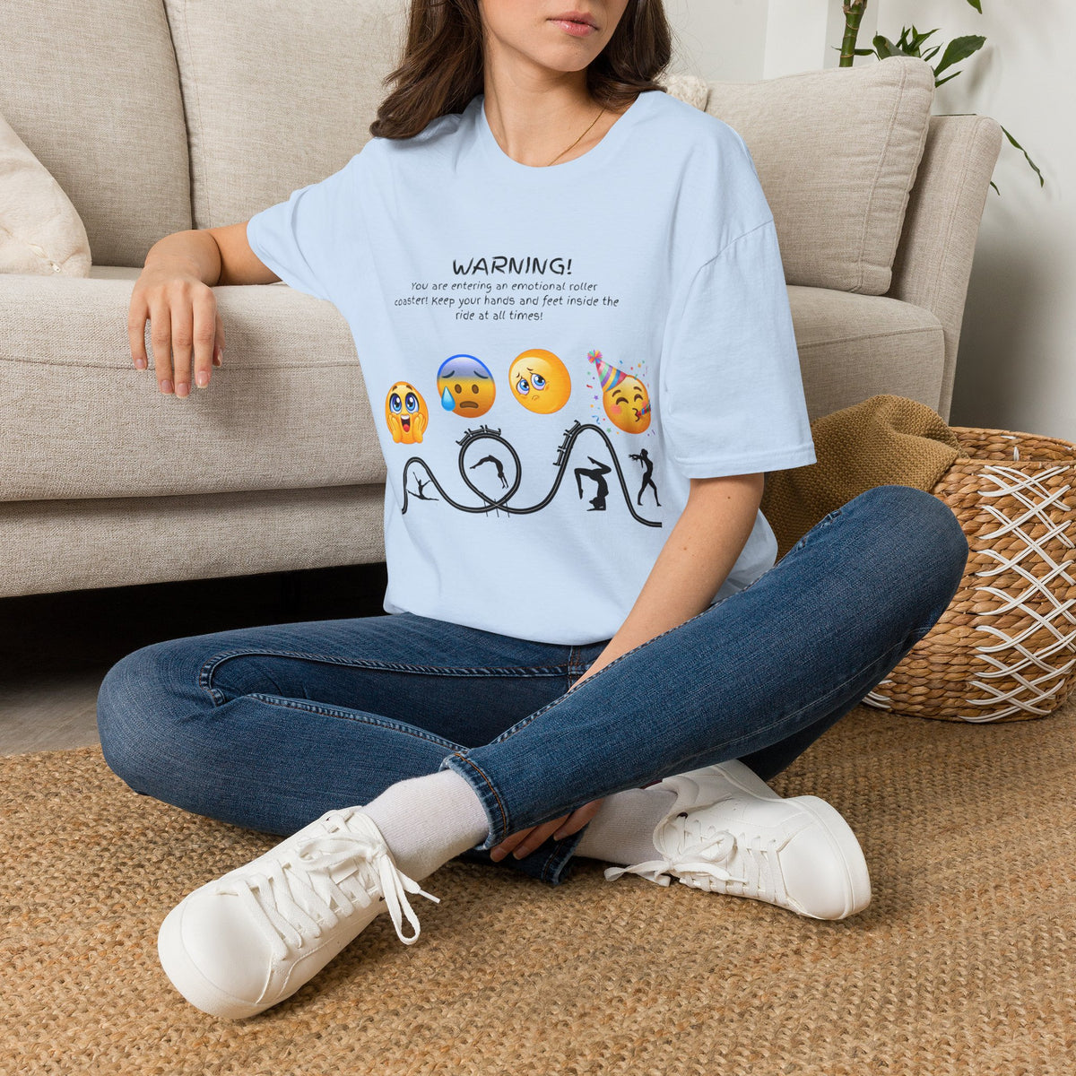Unisex T‑Shirt — "WARNING! You are entering an emotional roller coaster" Emoji Graphic Tee