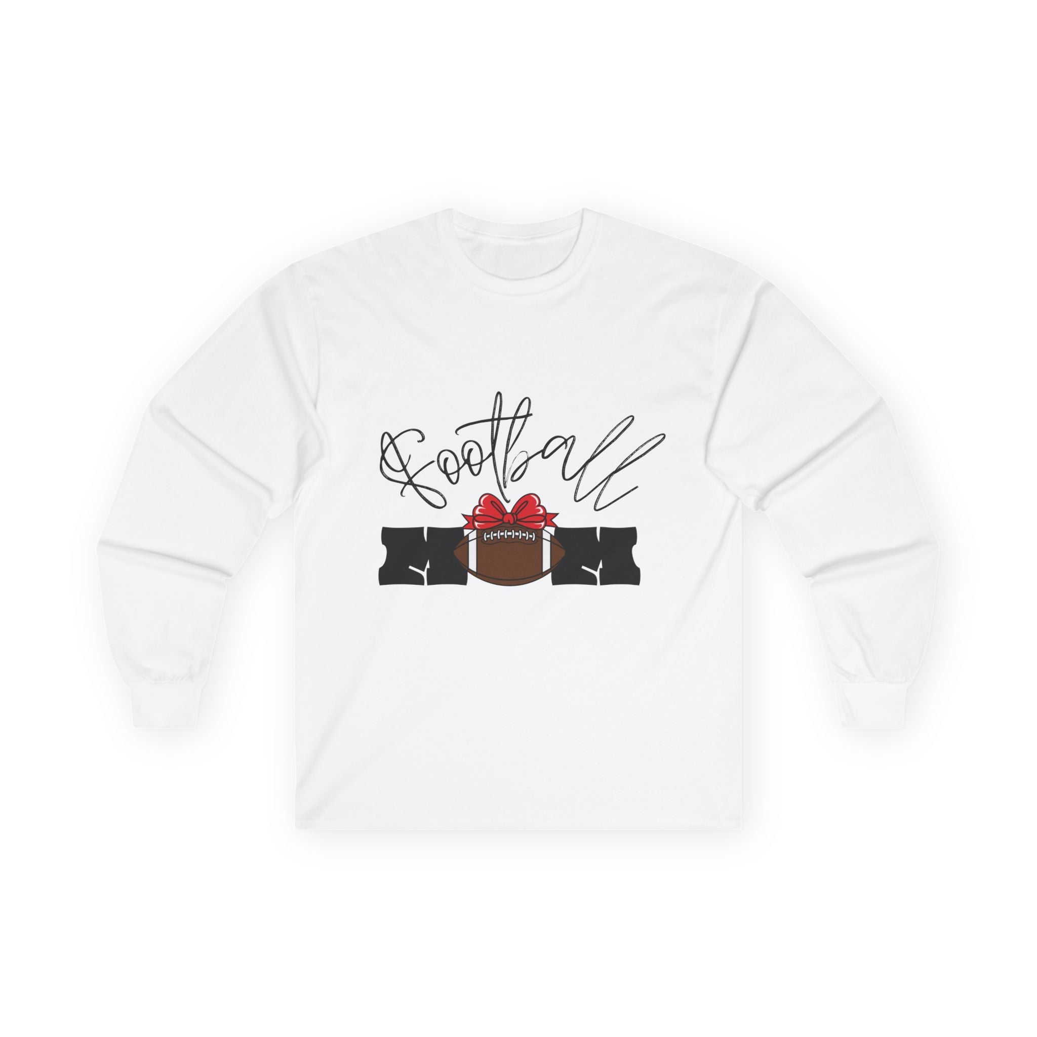 Long Sleeve Tee — 'Football Mom' Ribbon Football Design with Custom Back Number