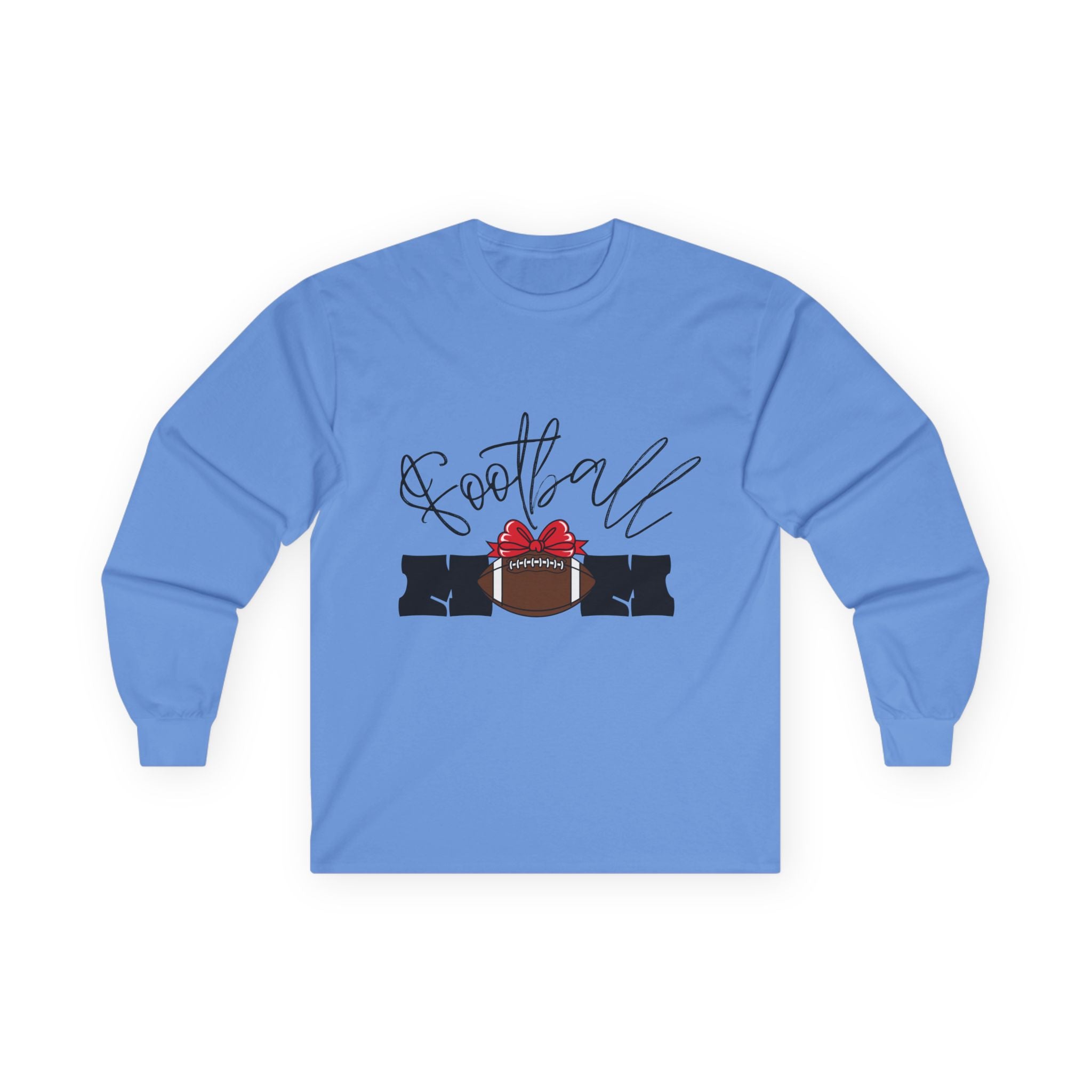 Long Sleeve Tee — 'Football Mom' Ribbon Football Design with Custom Back Number