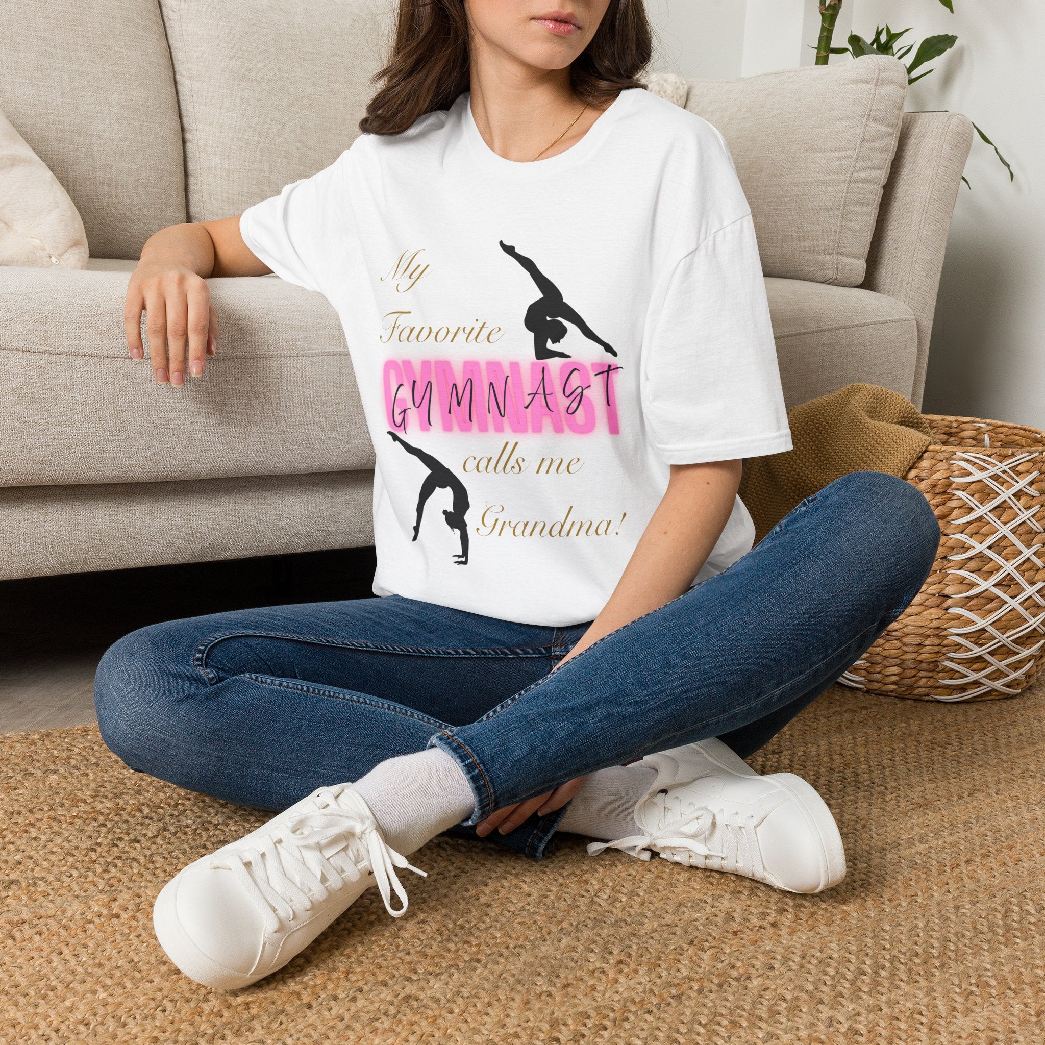 Gymnast Grandma T‑Shirt — “My Favorite Gymnast Calls Me Grandma” Pink Silhouette Tee