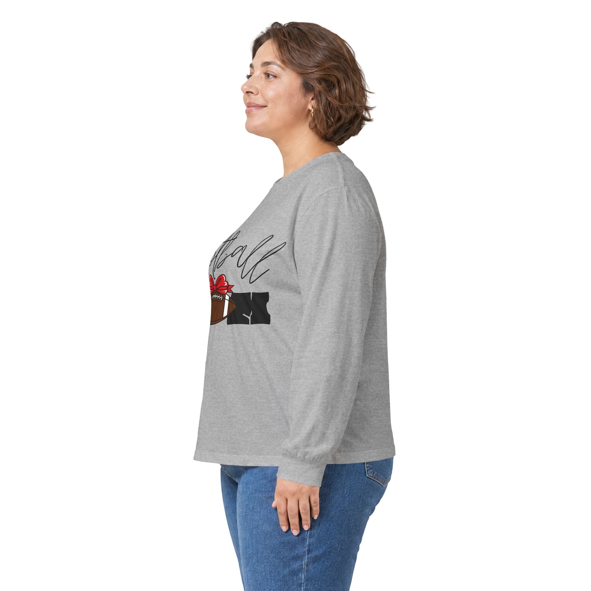 Long Sleeve Tee — 'Football Mom' Ribbon Football Design with Custom Back Number