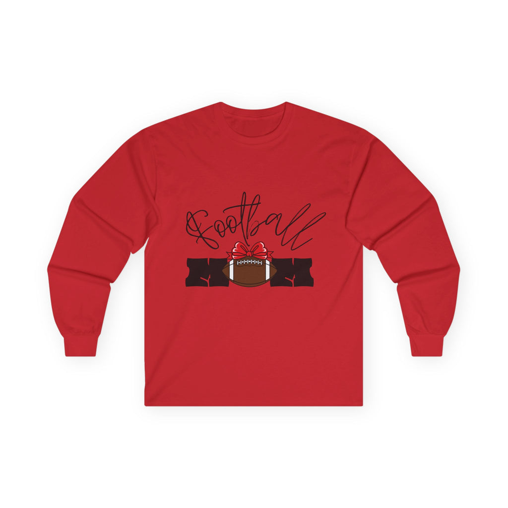 Long Sleeve Tee — 'Football Mom' Ribbon Football Design with Custom Back Number