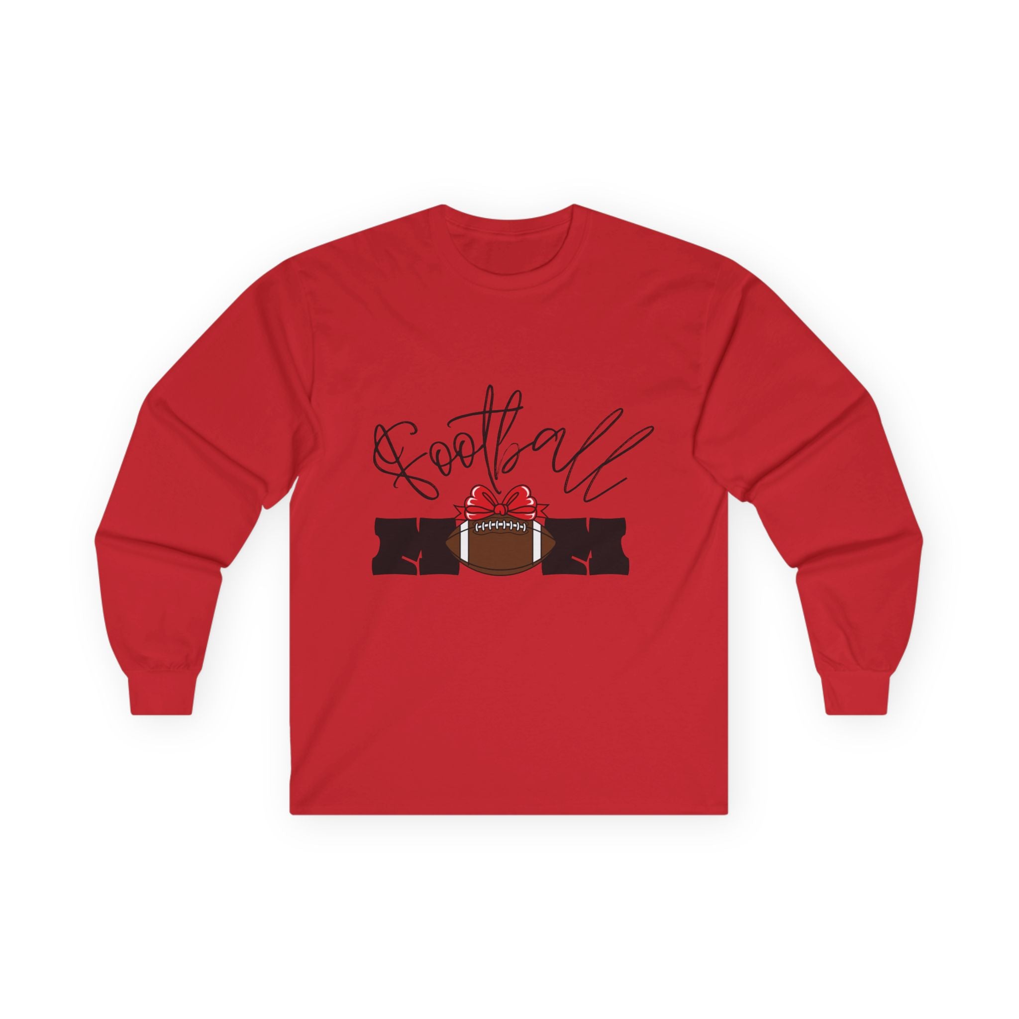Long Sleeve Tee — 'Football Mom' Ribbon Football Design with Custom Back Number
