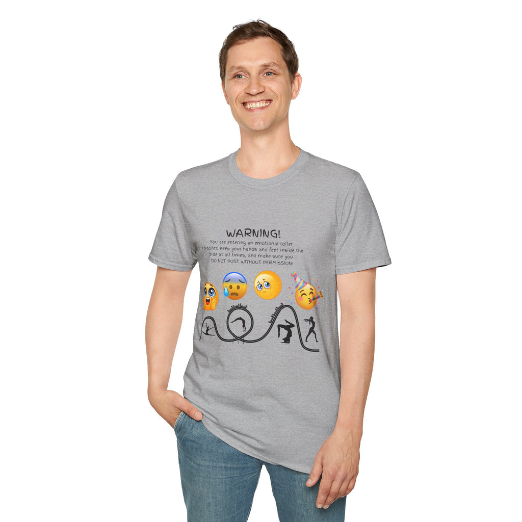 Unisex T‑Shirt — "WARNING! You are entering an emotional roller coaster" Emoji Graphic Tee