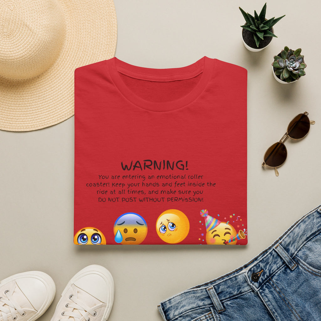 Unisex T‑Shirt — "WARNING! You are entering an emotional roller coaster" Emoji Graphic Tee