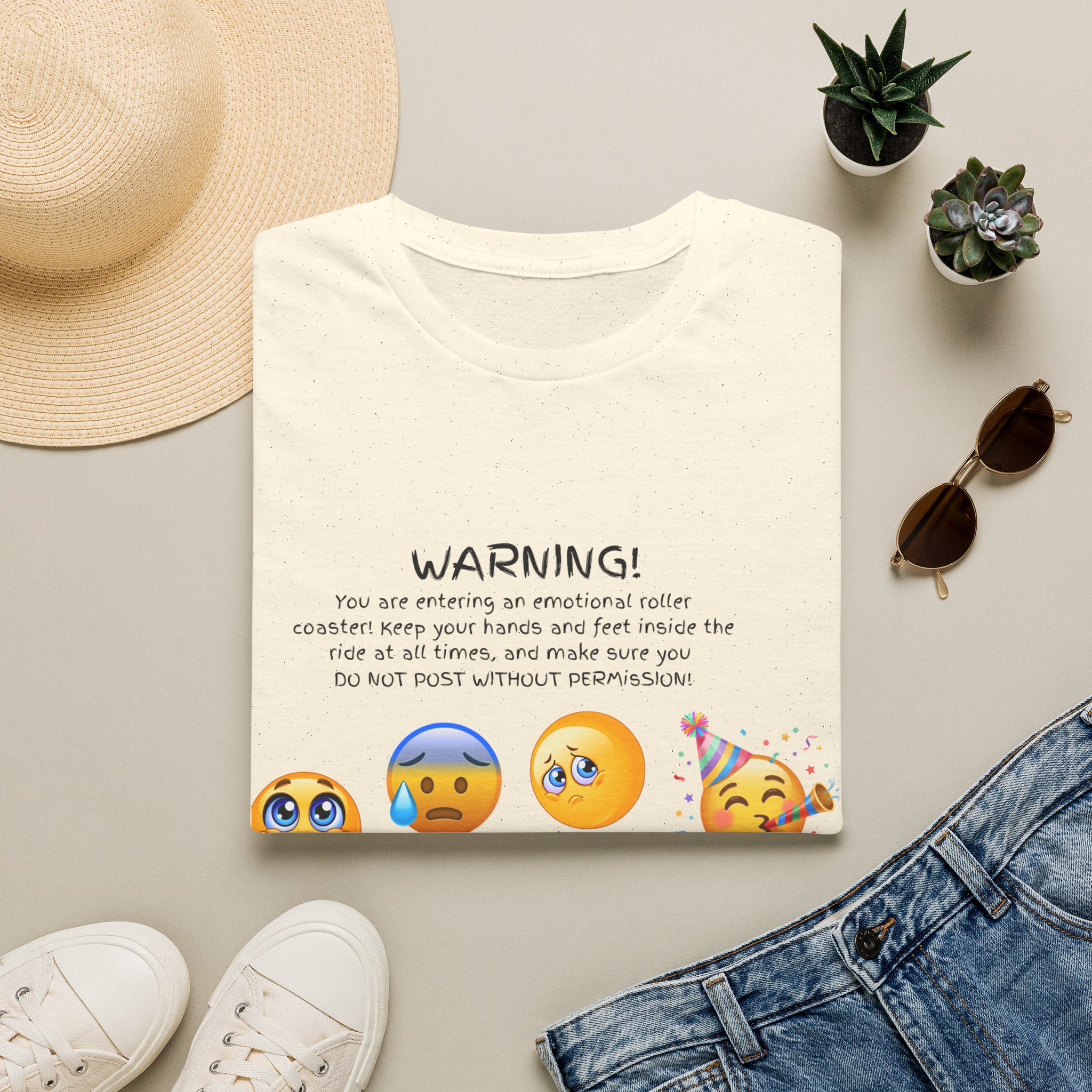 Unisex T‑Shirt — "WARNING! You are entering an emotional roller coaster" Emoji Graphic Tee
