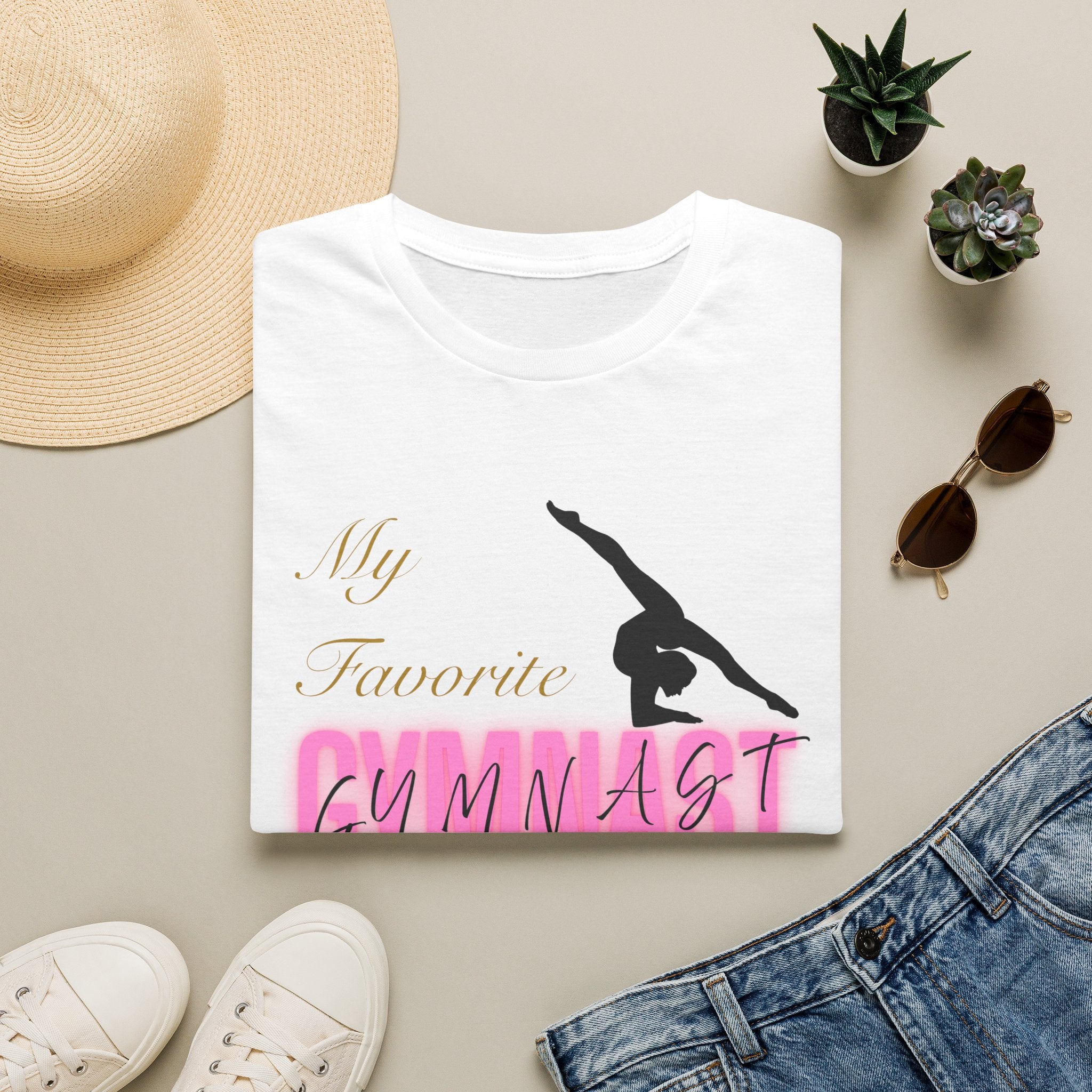 Gymnast Grandma T‑Shirt — “My Favorite Gymnast Calls Me Grandma” Pink Silhouette Tee