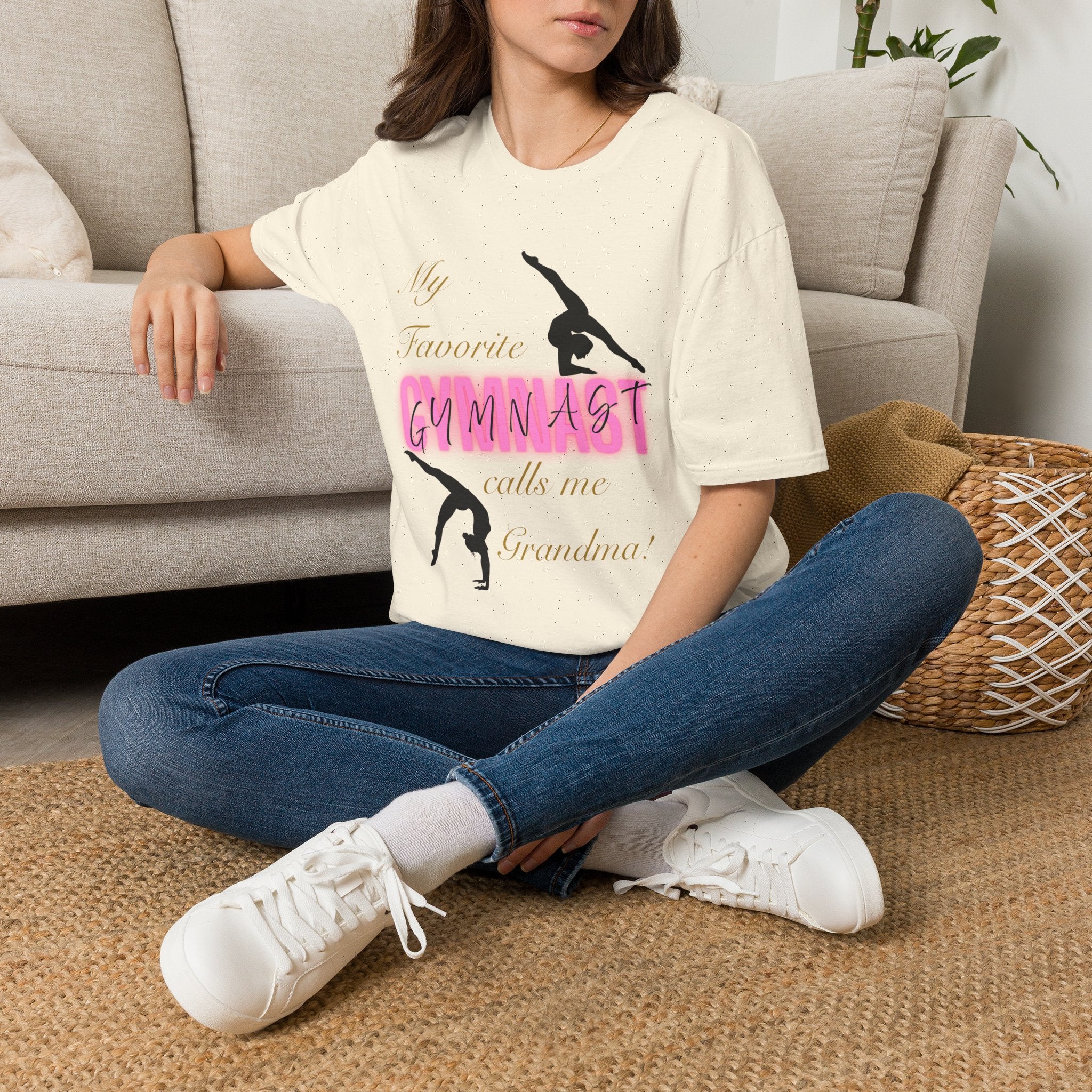 Gymnast Grandma T‑Shirt — “My Favorite Gymnast Calls Me Grandma” Pink Silhouette Tee