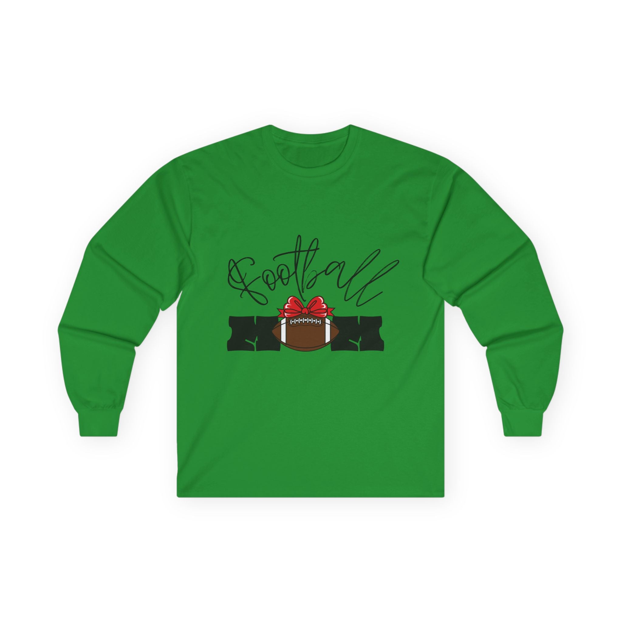 Long Sleeve Tee — 'Football Mom' Ribbon Football Design with Custom Back Number