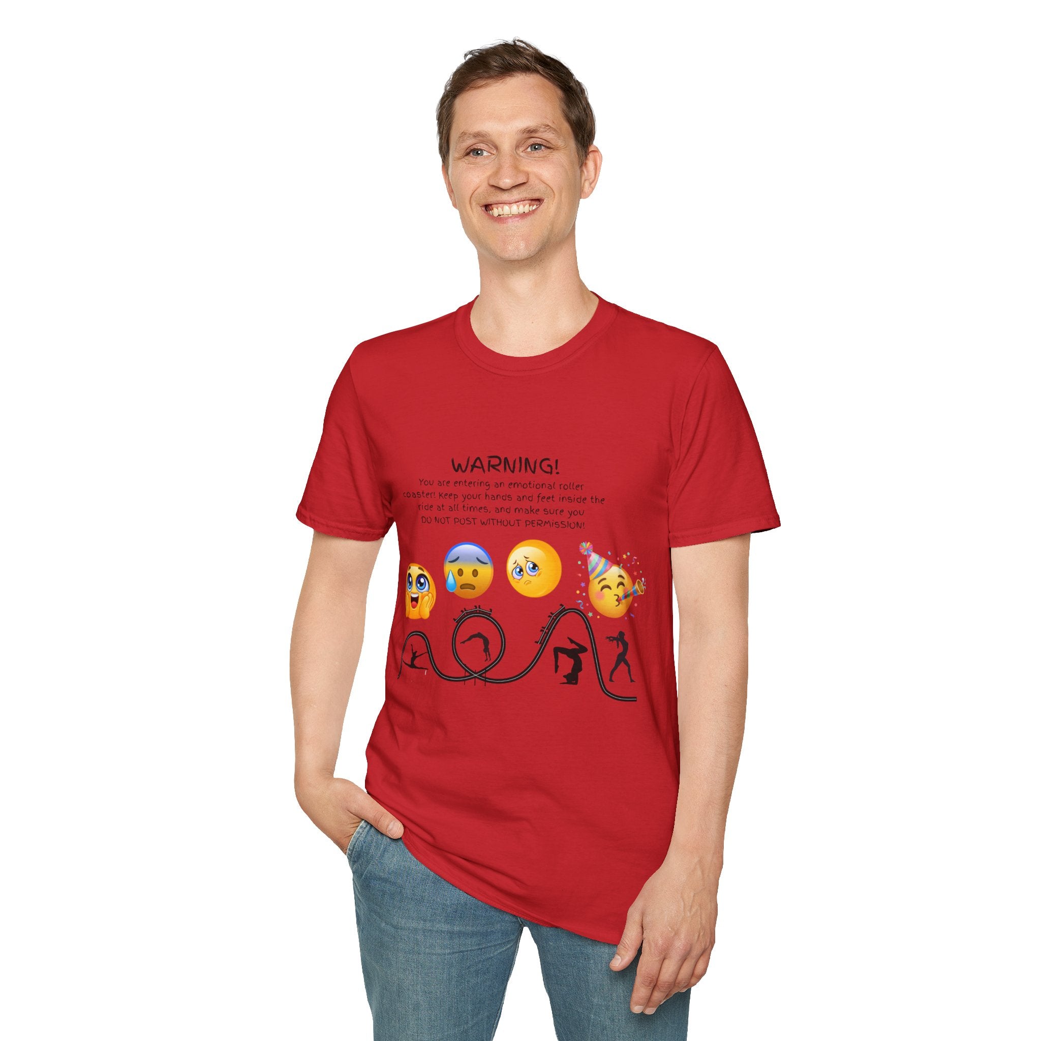 Unisex T‑Shirt — "WARNING! You are entering an emotional roller coaster" Emoji Graphic Tee